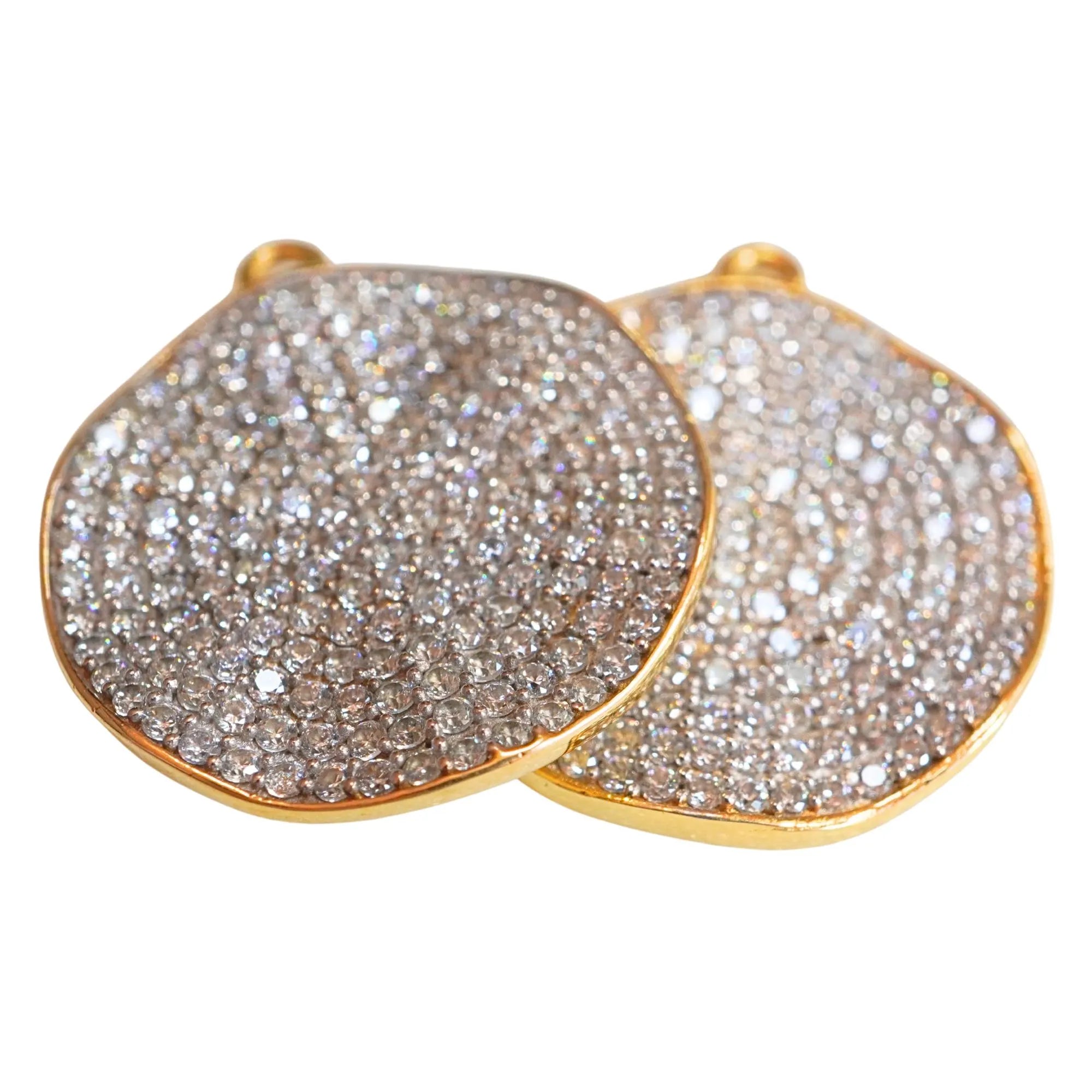 Cubic Zirconia Micro Pave Wavy Disc Sterling Silver Gold Plated Charm Pendant