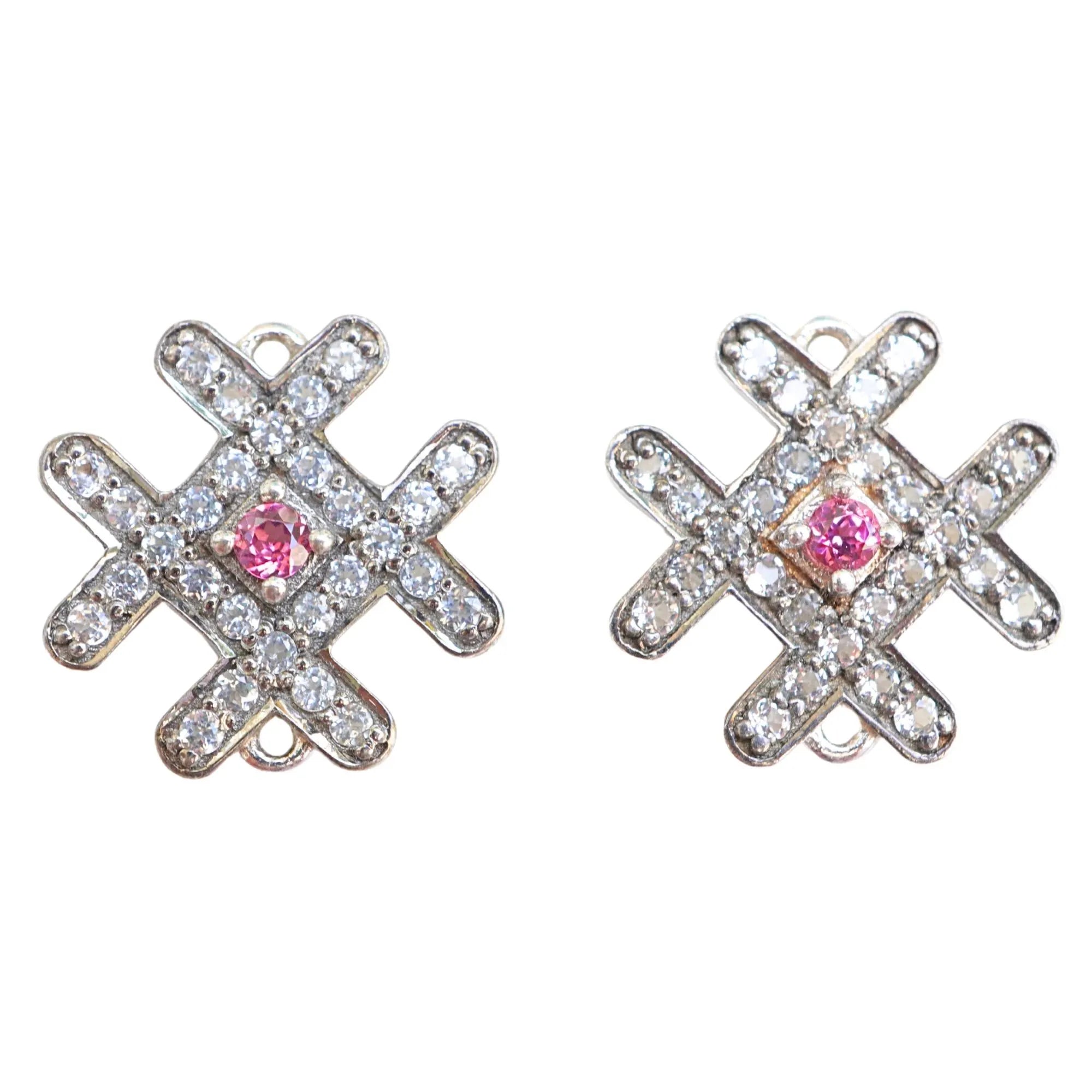 Cubic Zirconia Ruby Micro Pave Sterling Silver Gold Plated Charm Connector