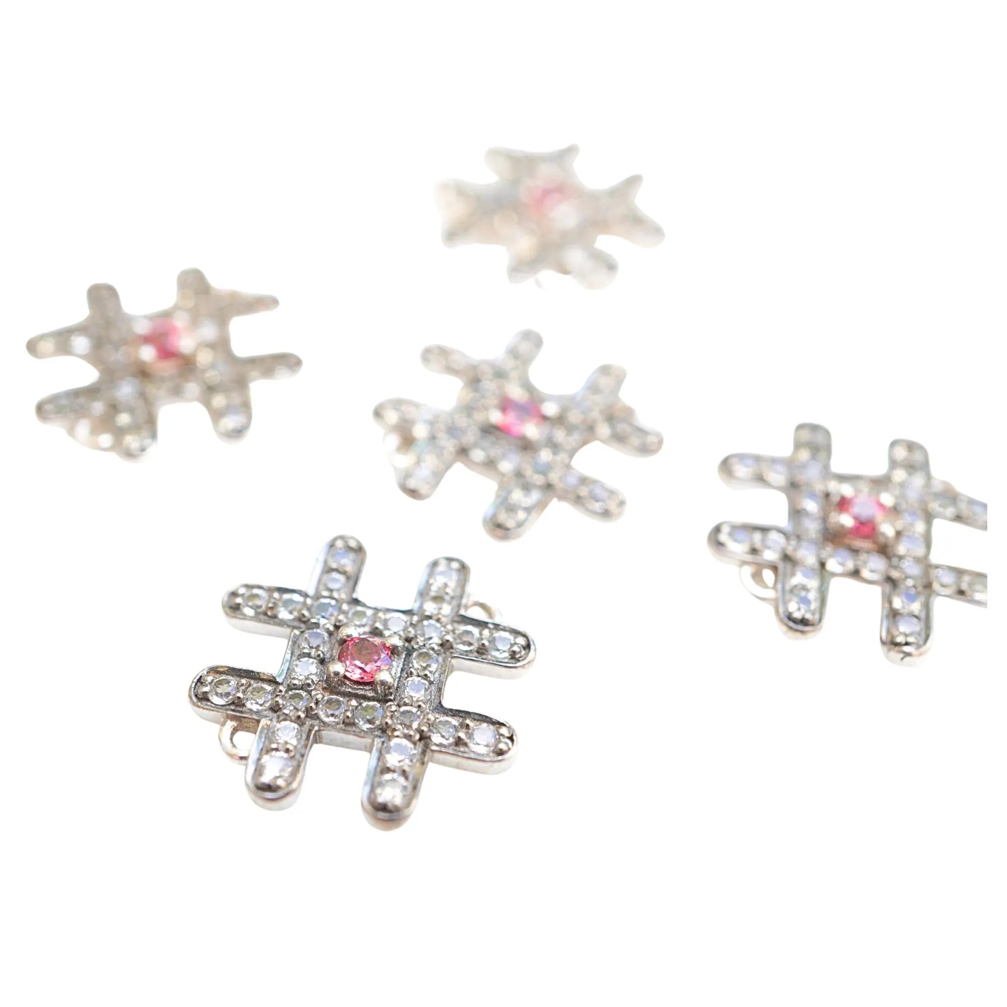 Cubic Zirconia Ruby Micro Pave Sterling Silver Gold Plated Charm Connector