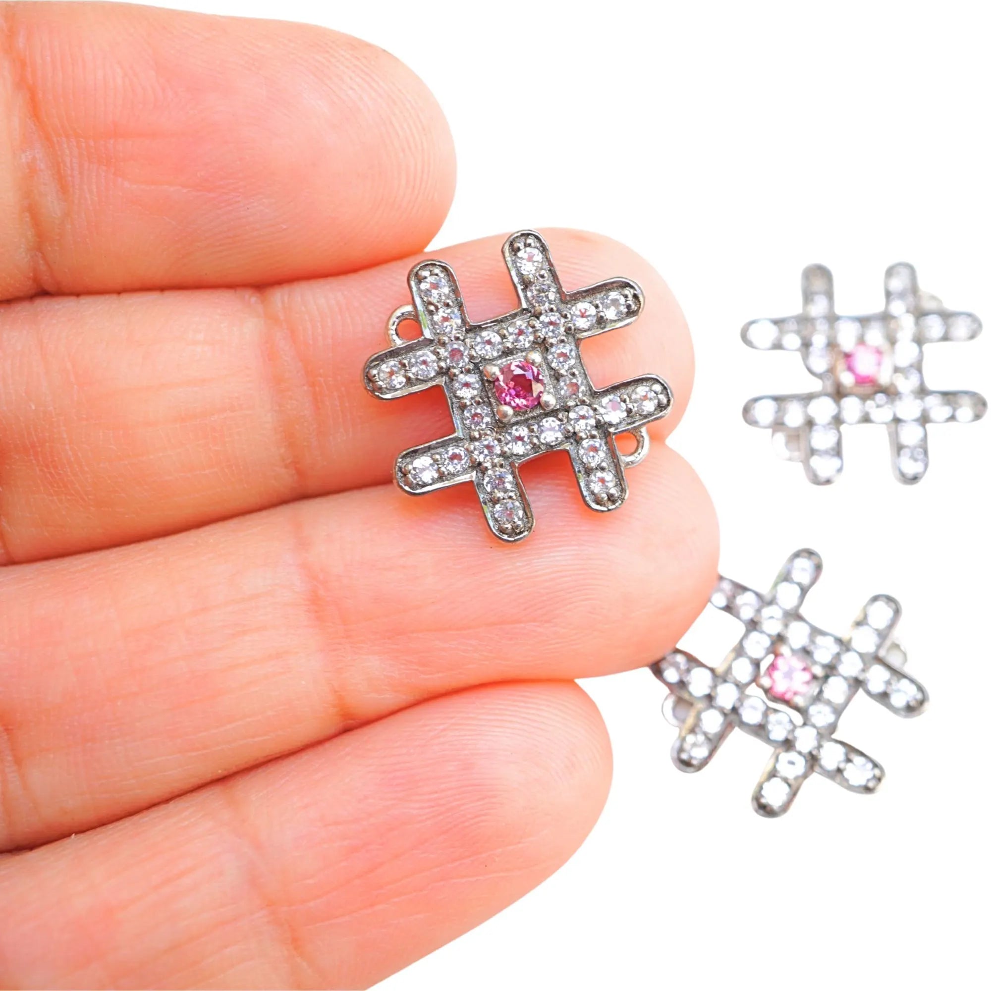 Cubic Zirconia Ruby Micro Pave Sterling Silver Gold Plated Charm Connector