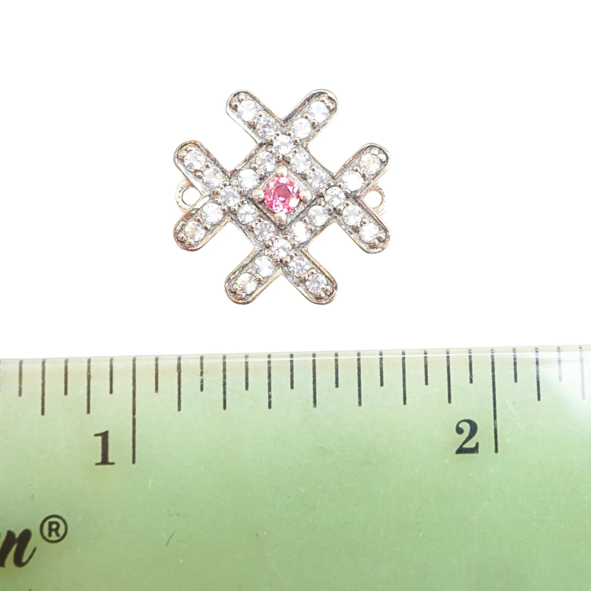 Cubic Zirconia Ruby Micro Pave Sterling Silver Gold Plated Charm Connector