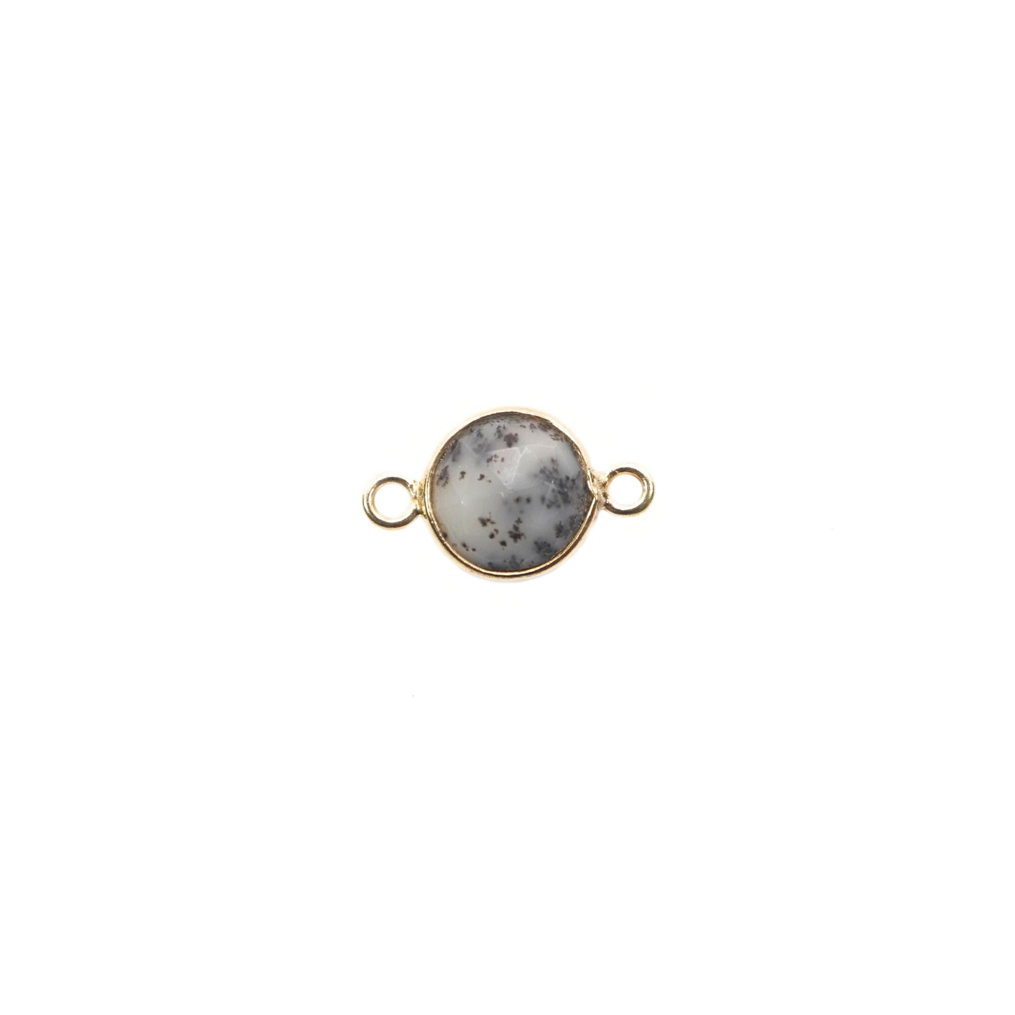 Dendrite Opal Coin Shape Sterling Silver Gold Plated Charm Connector