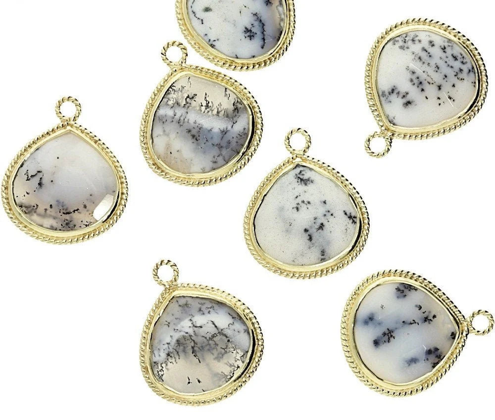 Dendrite Opal Heart Shape Gemstone Gold Plated Silver Bezel Charm Pendant