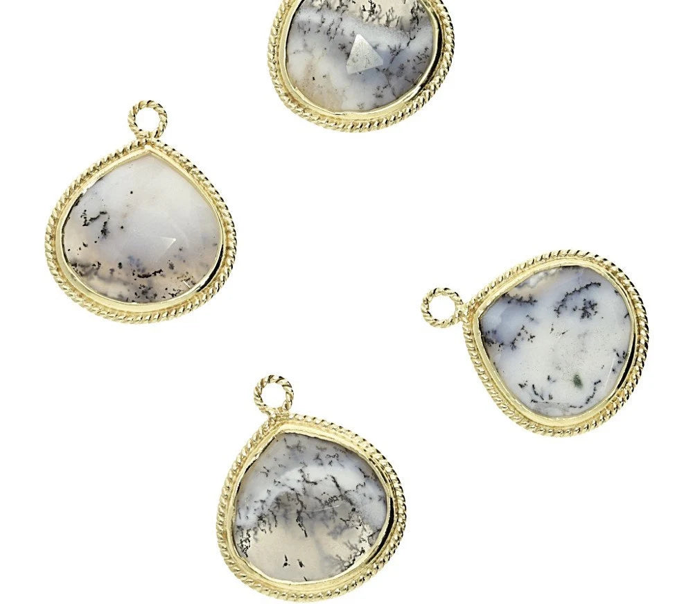 Dendrite Opal Heart Shape Gemstone Gold Plated Silver Bezel Charm Pendant