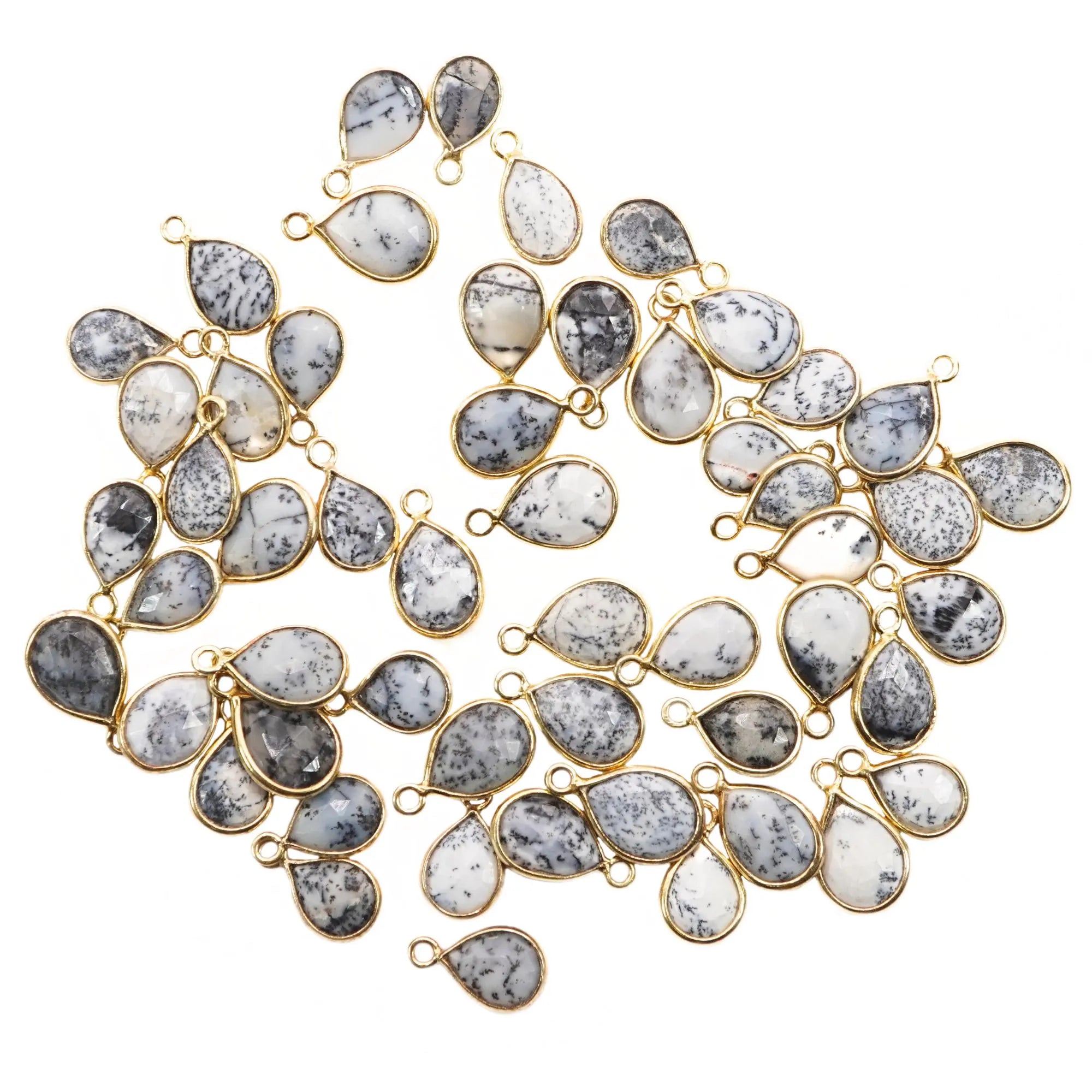 Dendrite Opal Pear Shape Gemstone Gold Plated Sterling Silver Bezel Charm Pendant 10 X 8 MM