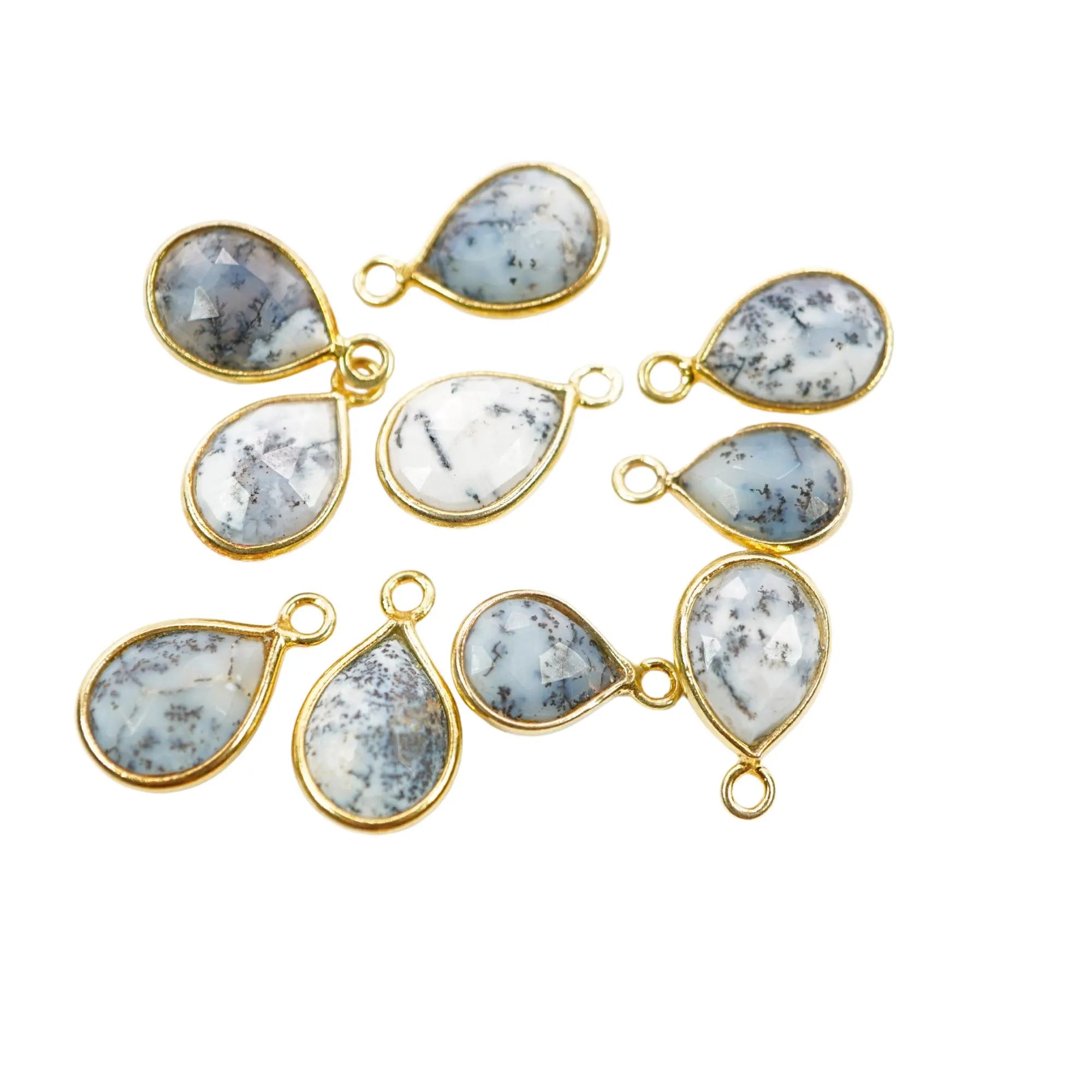 Dendrite Opal Pear Shape Gemstone Gold Plated Sterling Silver Bezel Charm Pendant 10 X 8 MM