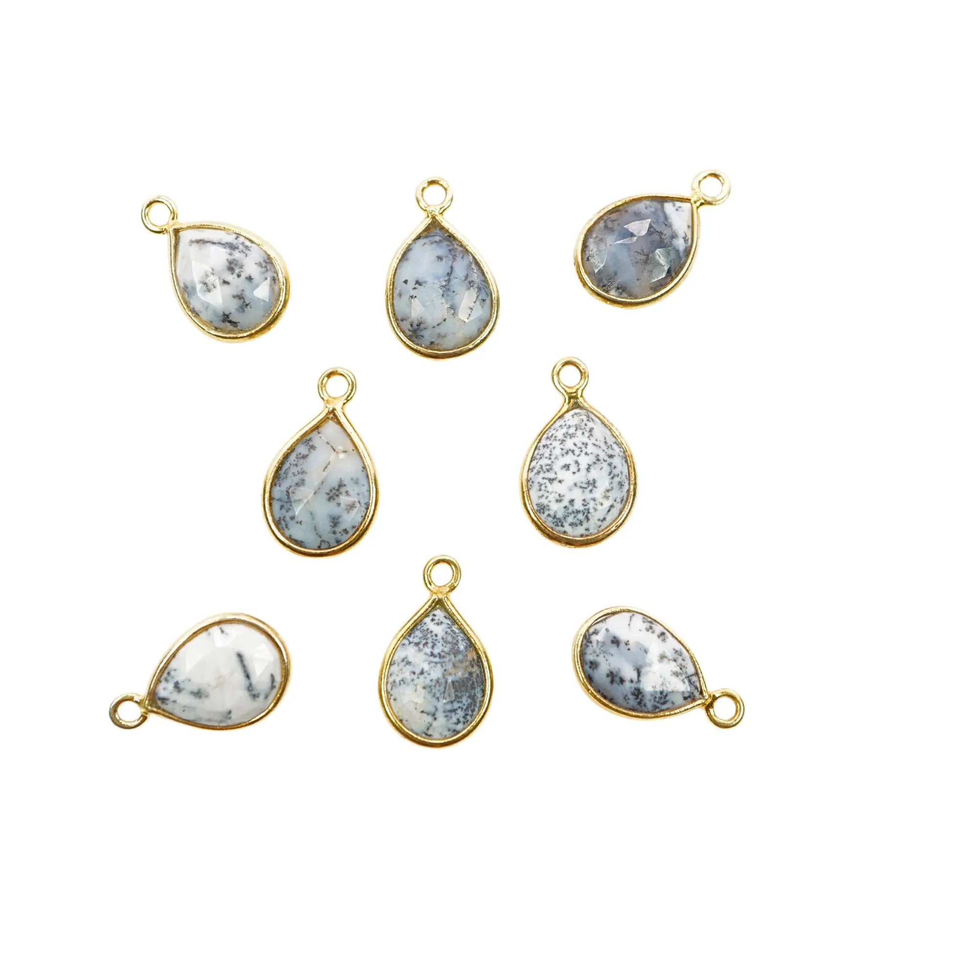 Dendrite Opal Pear Shape Gemstone Gold Plated Sterling Silver Bezel Charm Pendant 10 X 8 MM