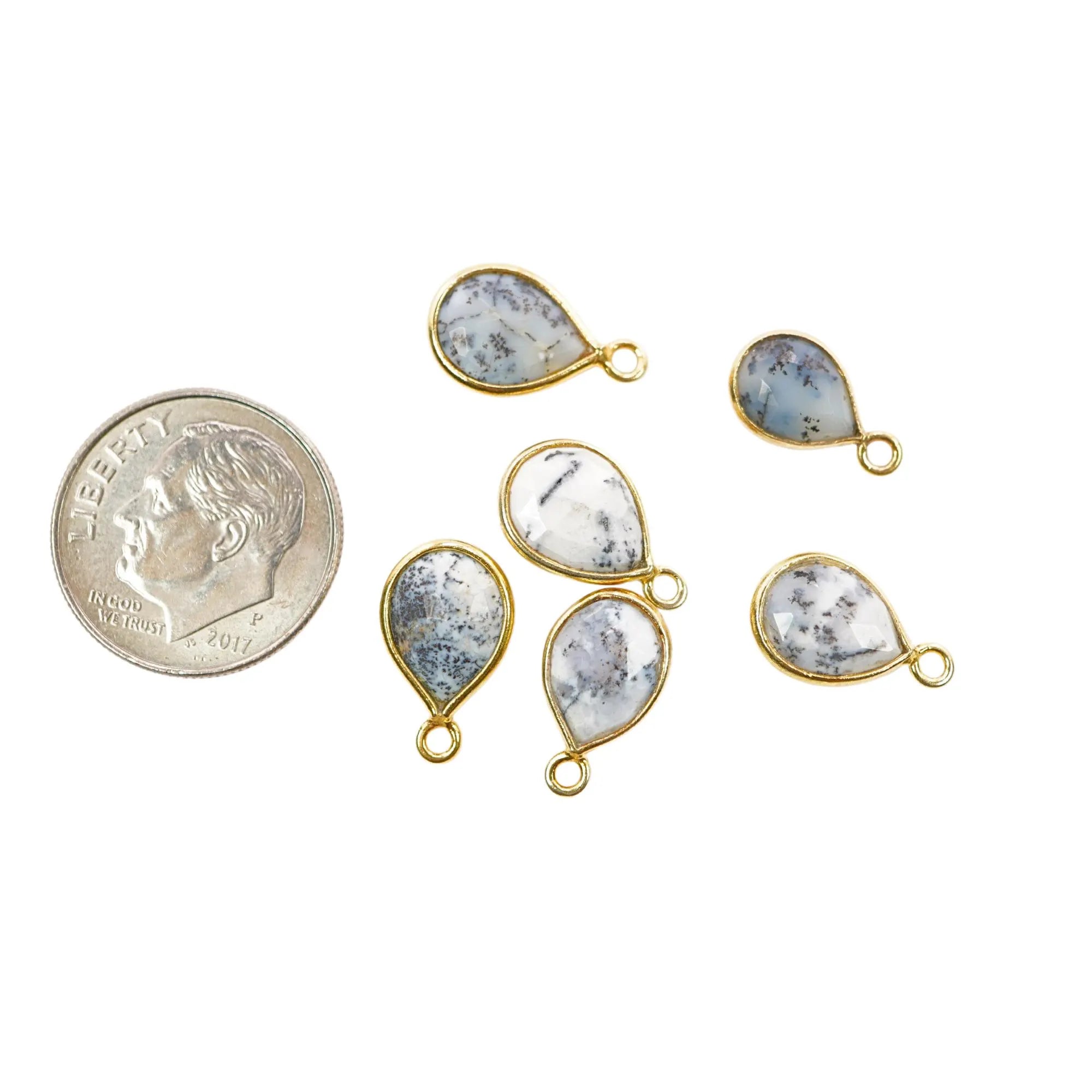 Dendrite Opal Pear Shape Gemstone Gold Plated Sterling Silver Bezel Charm Pendant 10 X 8 MM