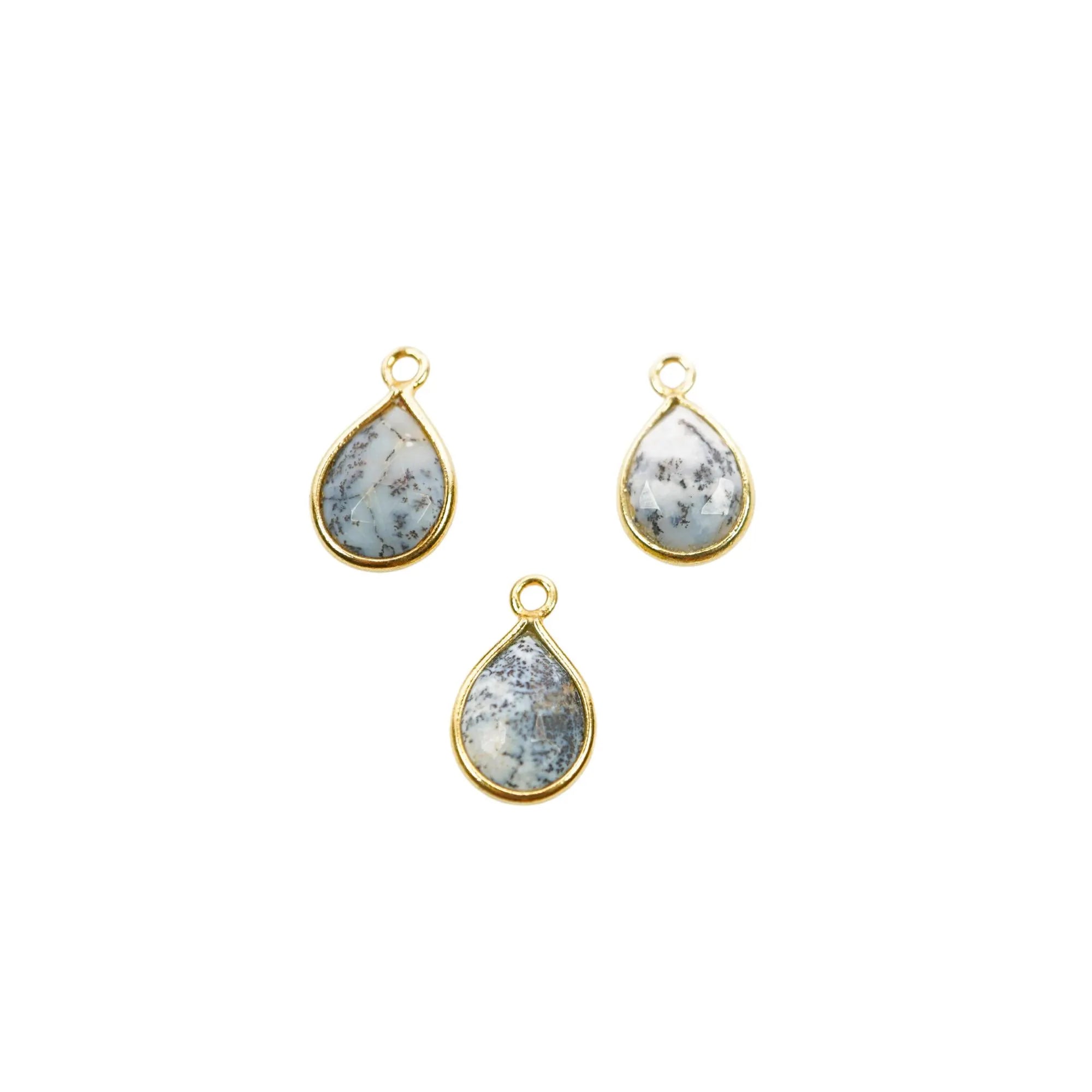 Dendrite Opal Pear Shape Gemstone Gold Plated Sterling Silver Bezel Charm Pendant 10 X 8 MM