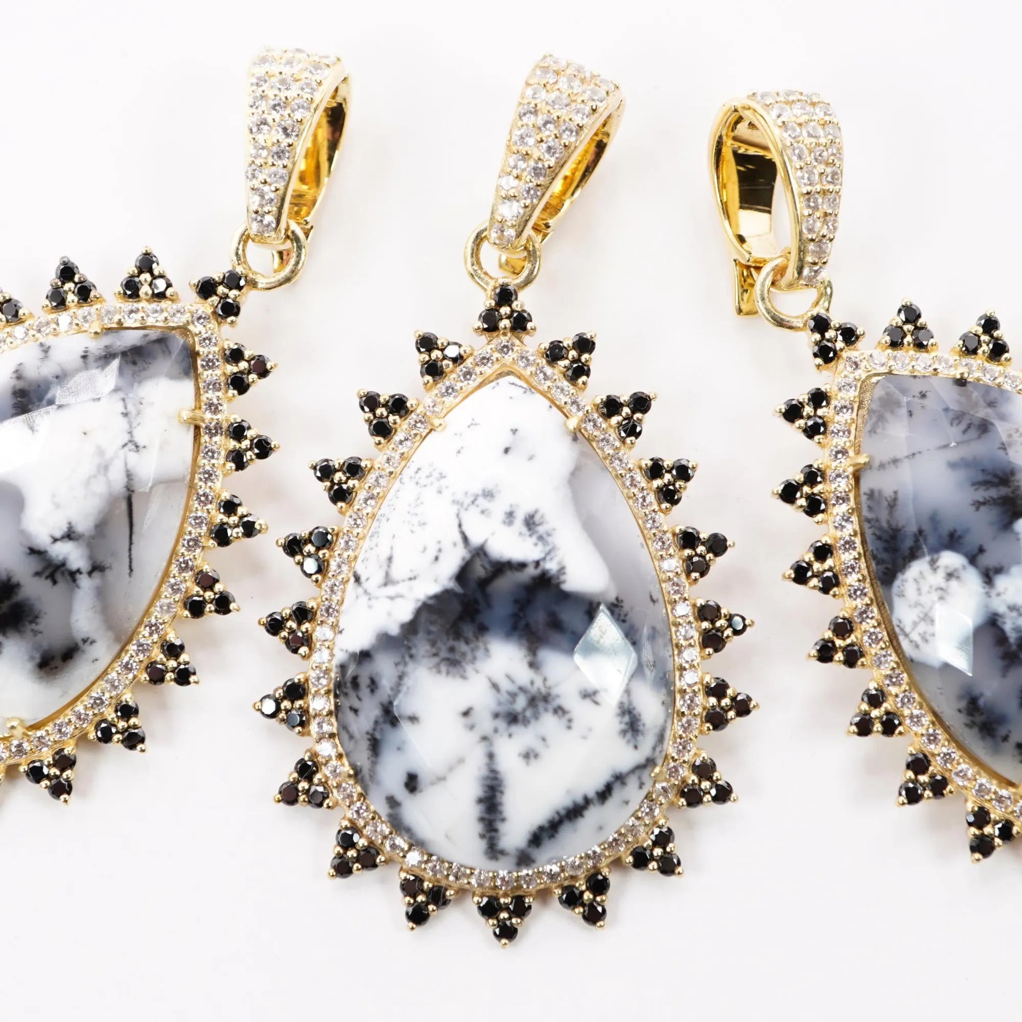 Dendrite Opal Pear Shape Gemstone Gold Plated Sterling Silver Charm Pendant