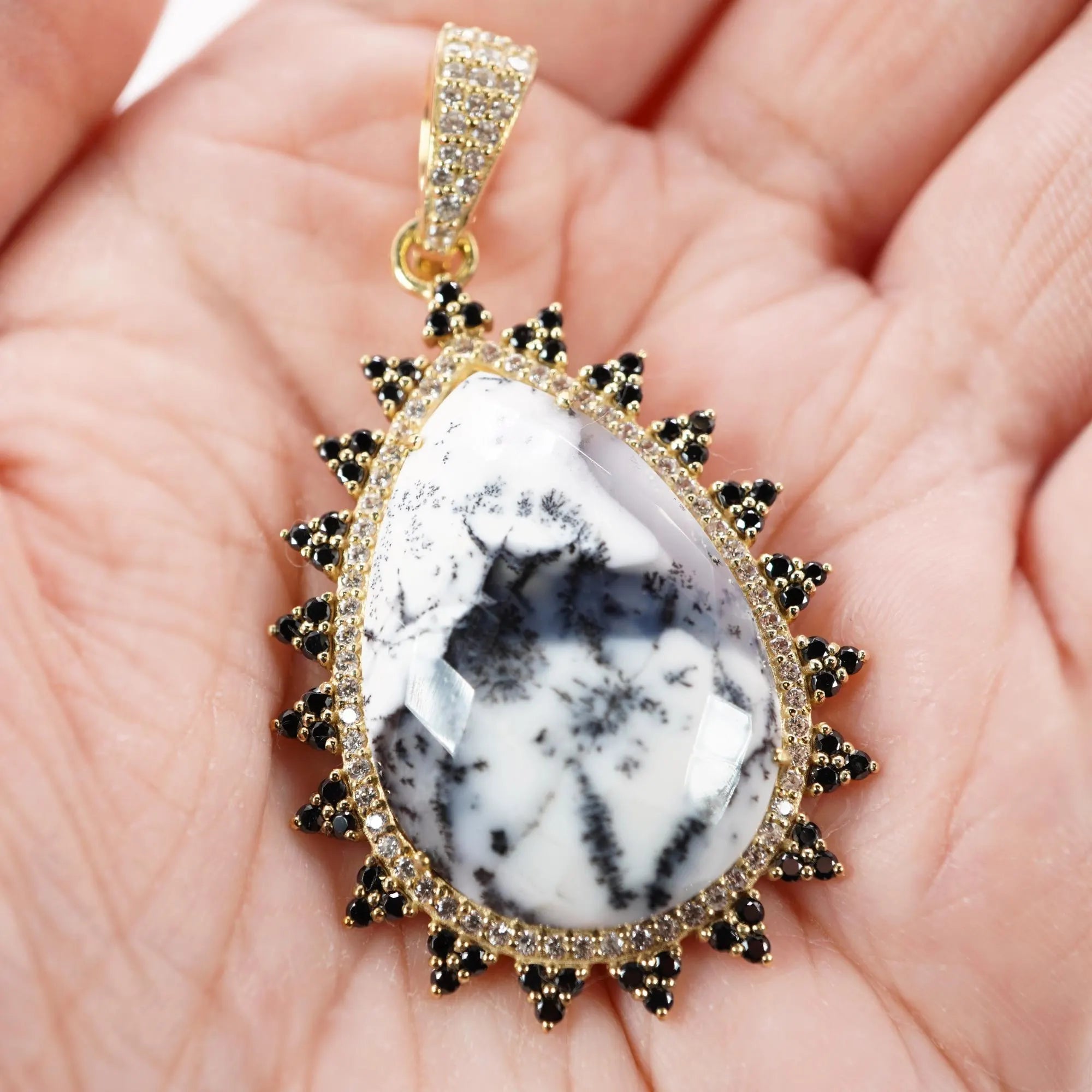 Dendrite Opal Pear Shape Gemstone Gold Plated Sterling Silver Charm Pendant
