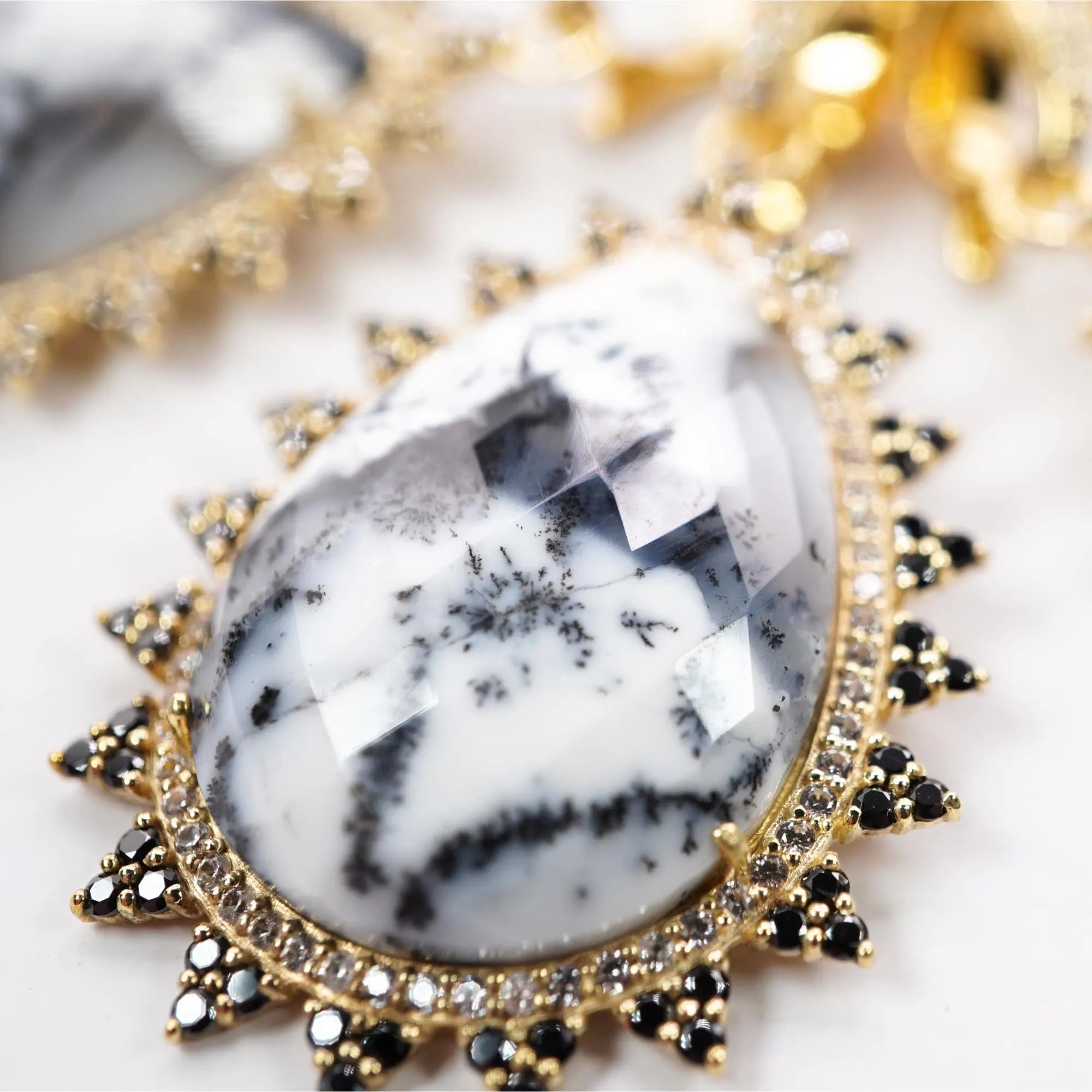 Dendrite Opal Pear Shape Gemstone Gold Plated Sterling Silver Charm Pendant