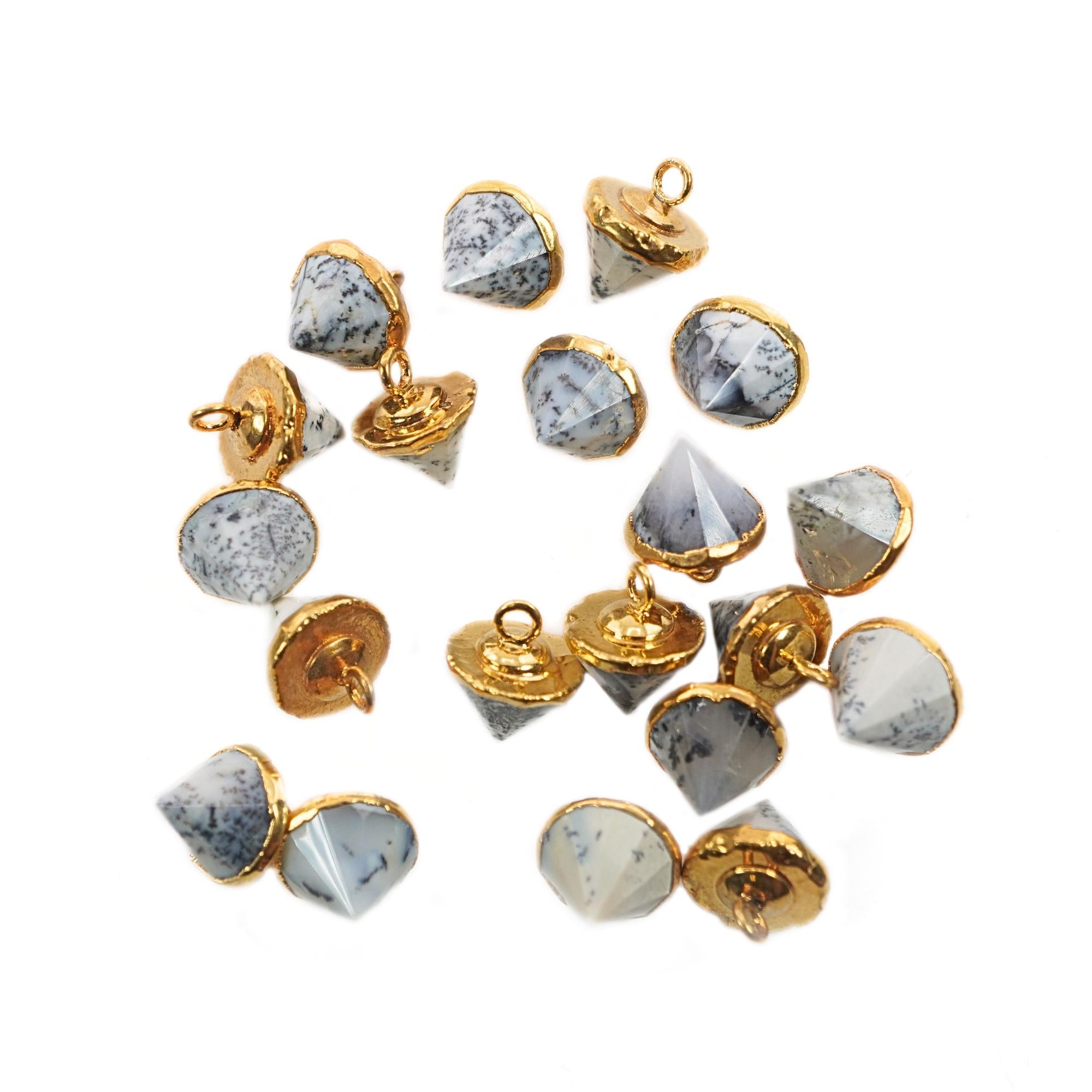 Dendrite Opal Pointed Cone Gemstone Gold Electroplated Charm Pendant