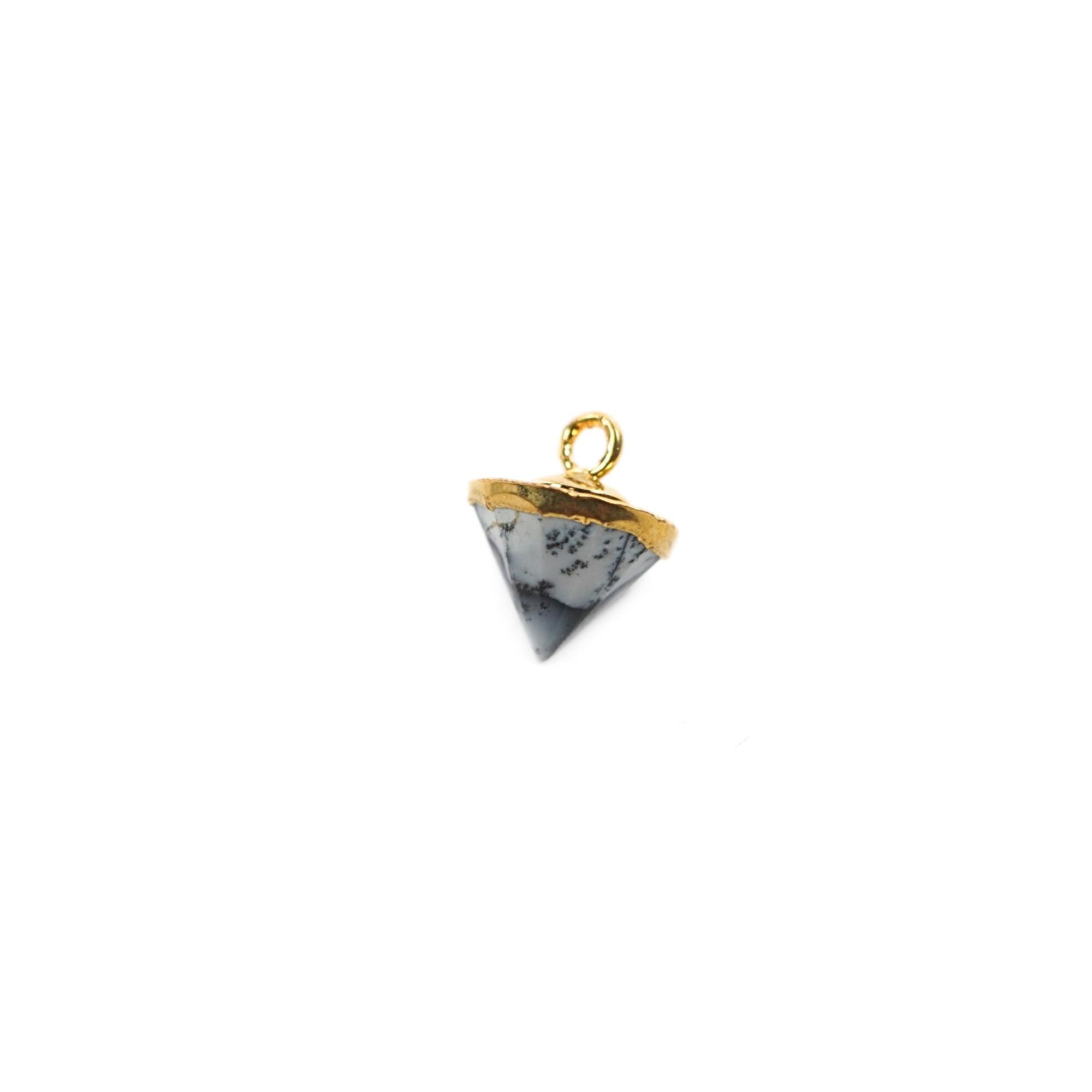 Dendrite Opal Pointed Cone Gemstone Gold Electroplated Charm Pendant