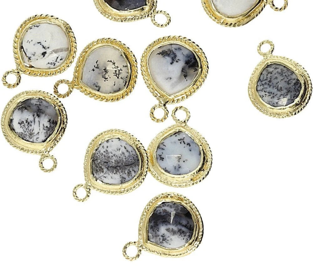 Dendrite opal gemstone heart pendant in gold bezel