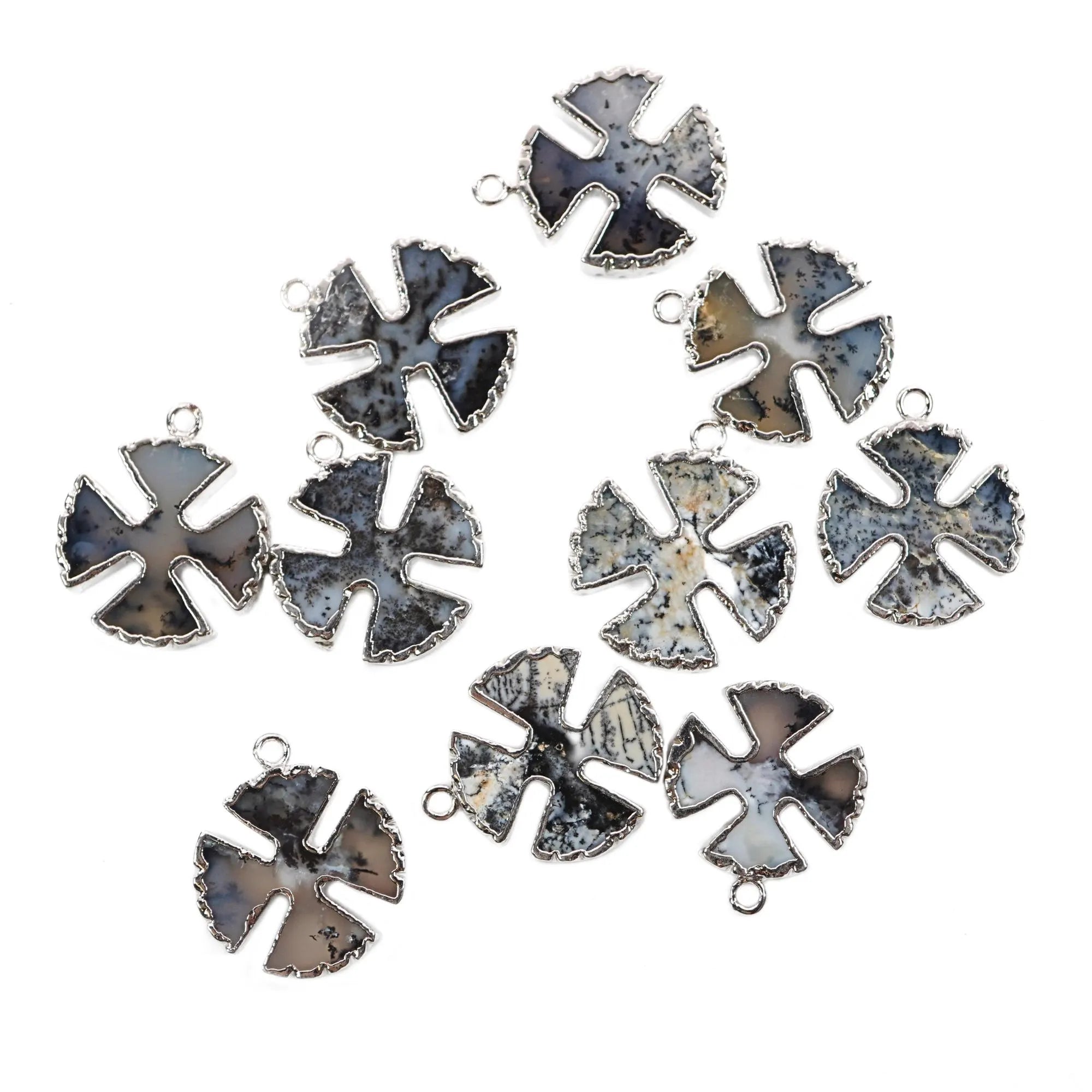 Dendritic Opal Viking Cross Gemstone Silver Electroplated Charm Pendant