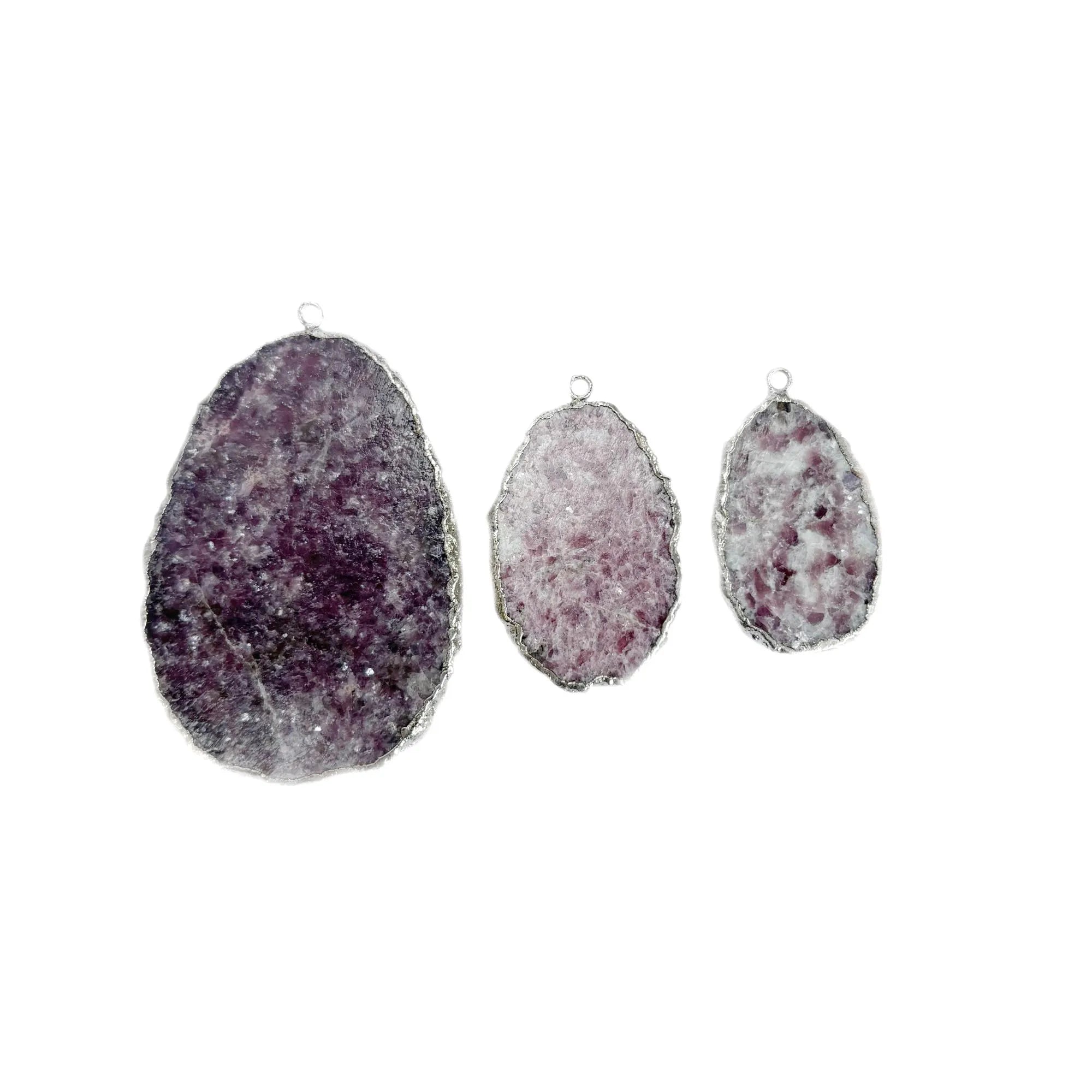 Lepidolite Smooth Oval Gemstone Silver Electroplated Charm Pendant