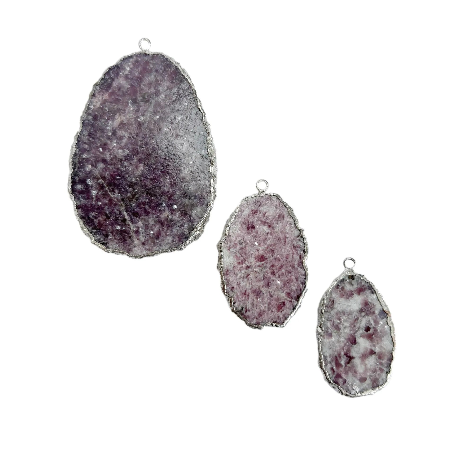 Lepidolite Smooth Oval Gemstone Silver Electroplated Charm Pendant