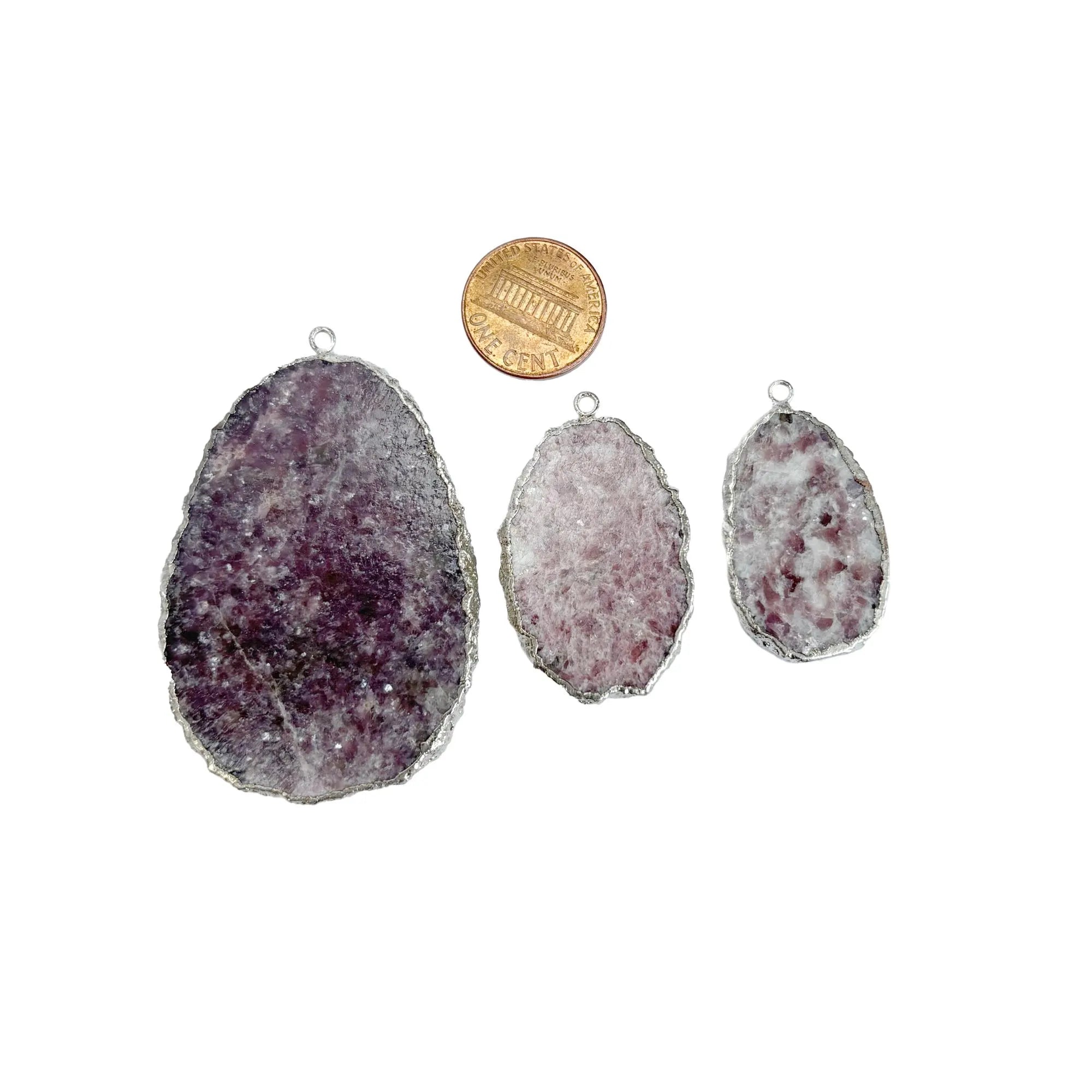 Lepidolite Smooth Oval Gemstone Silver Electroplated Charm Pendant