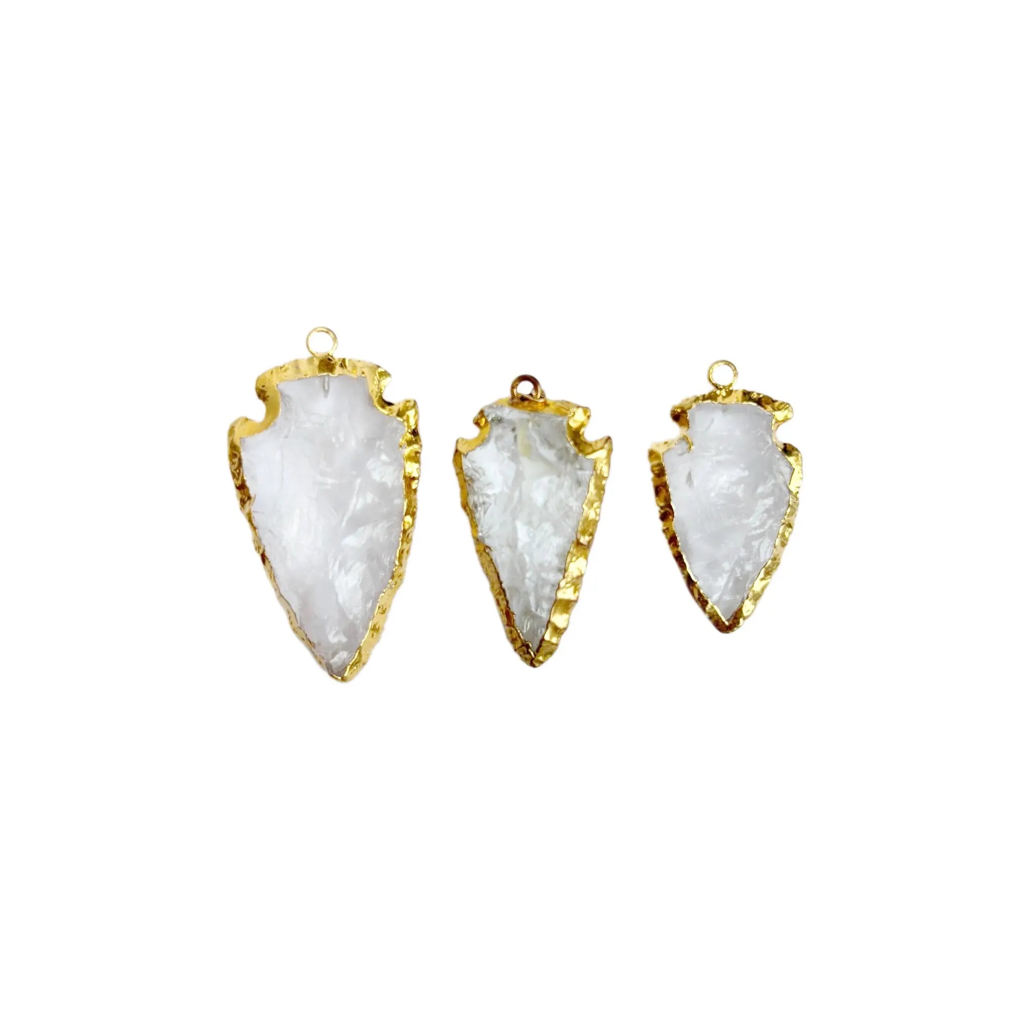 Crystal Quartz Arrowhead Gemstone Gold Electroplated Charm Pendant