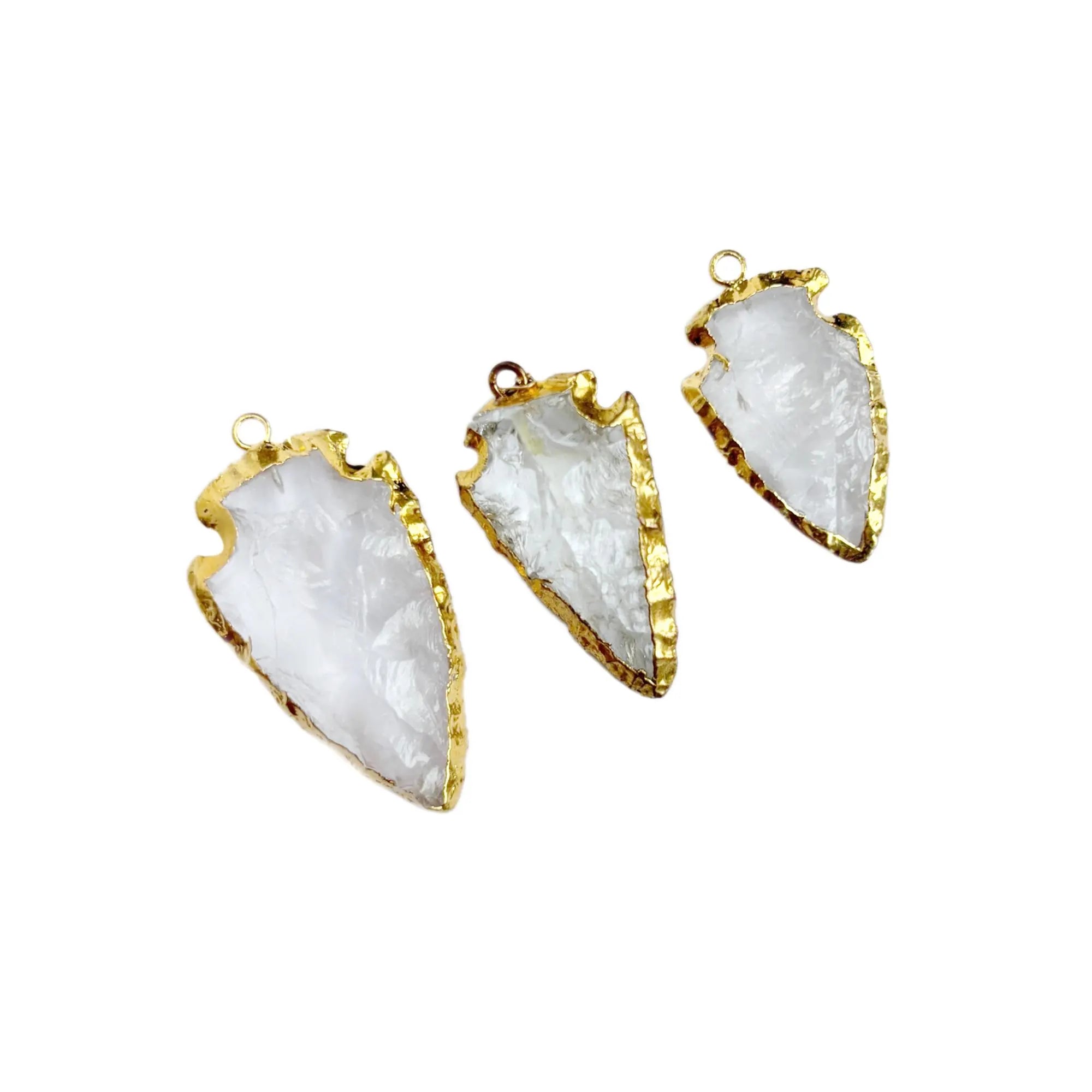Crystal Quartz Arrowhead Gemstone Gold Electroplated Charm Pendant