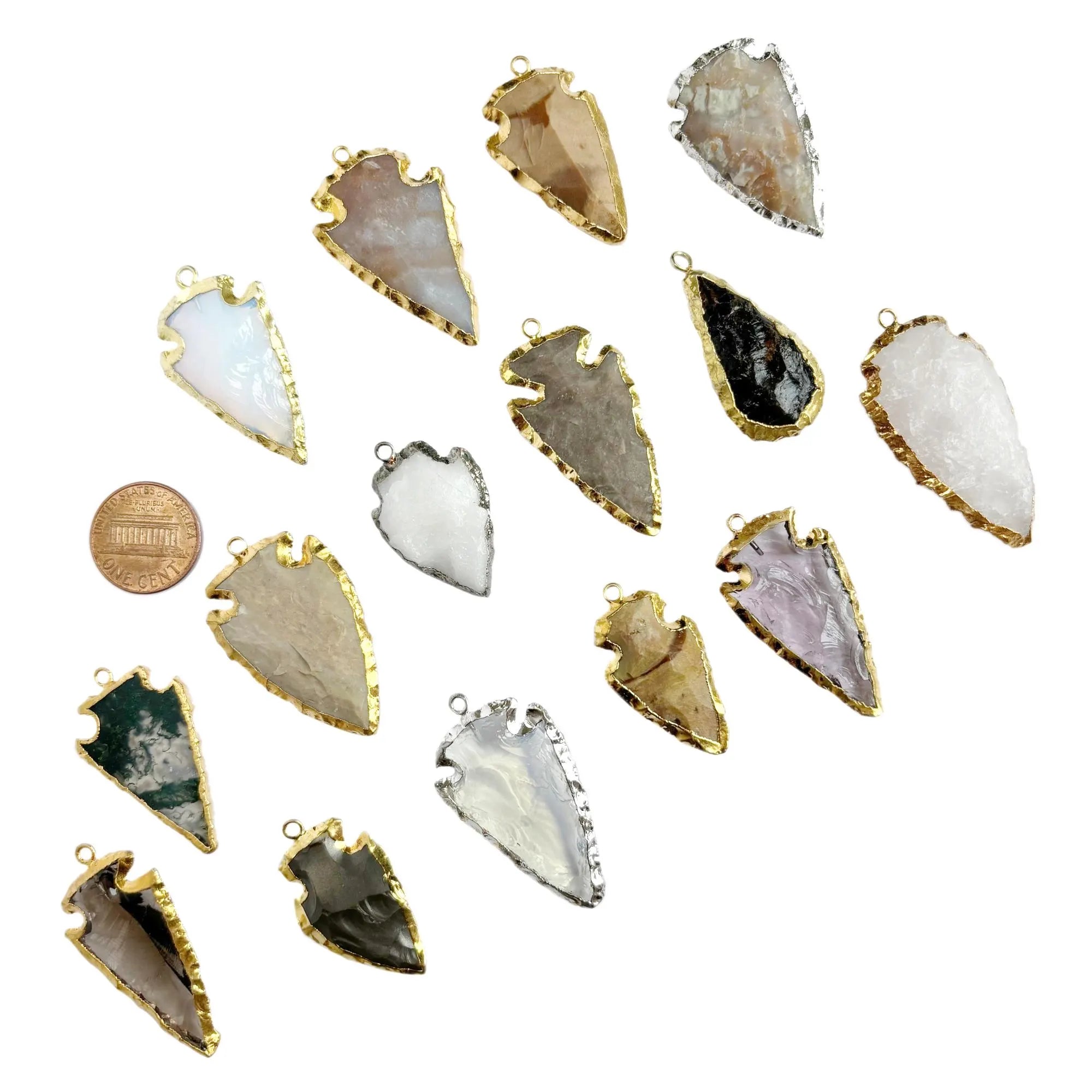 Multi Gemstone Arrowhead Gemstone Gold Electroplated Charm Pendant