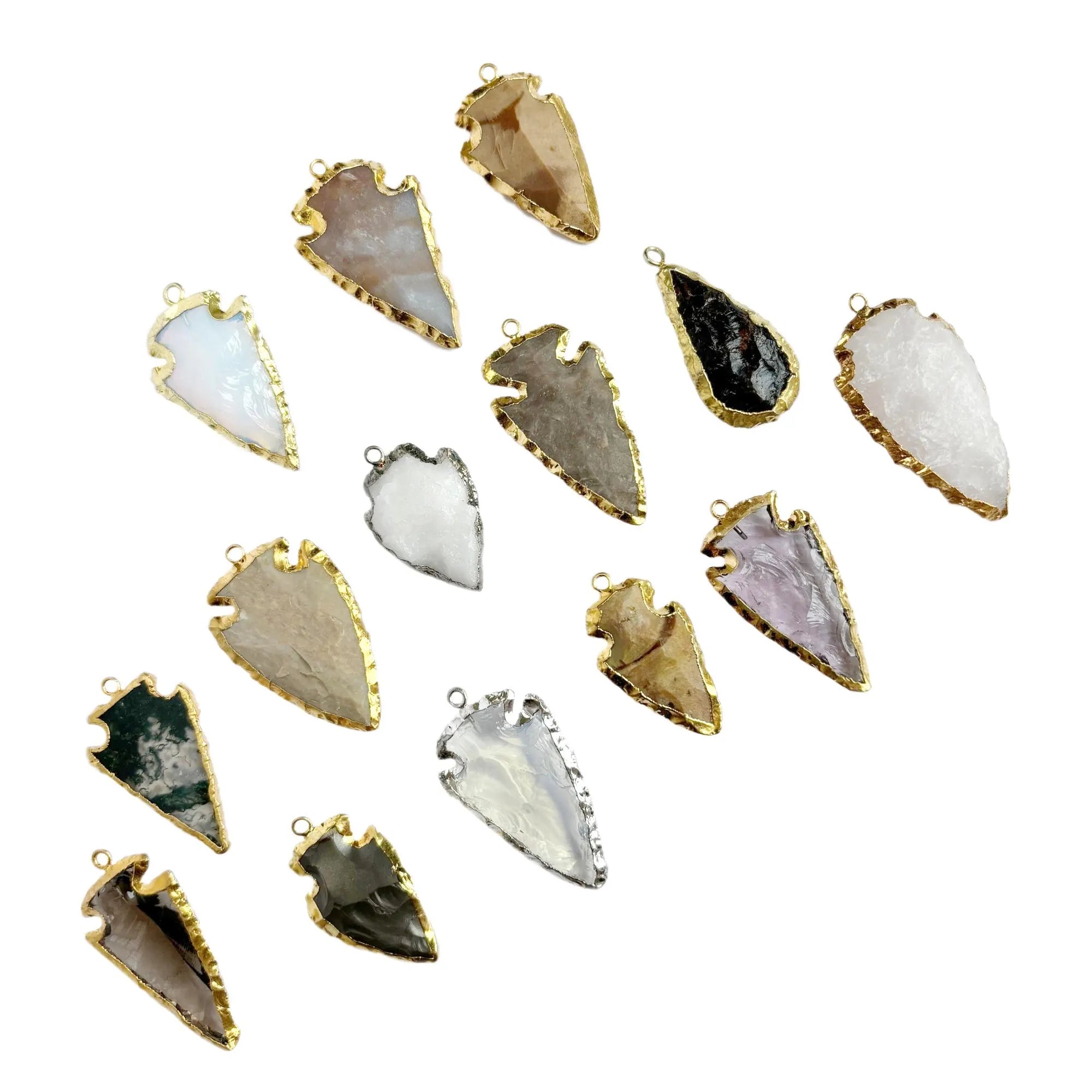 Multi Gemstone Arrowhead Gemstone Gold Electroplated Charm Pendant