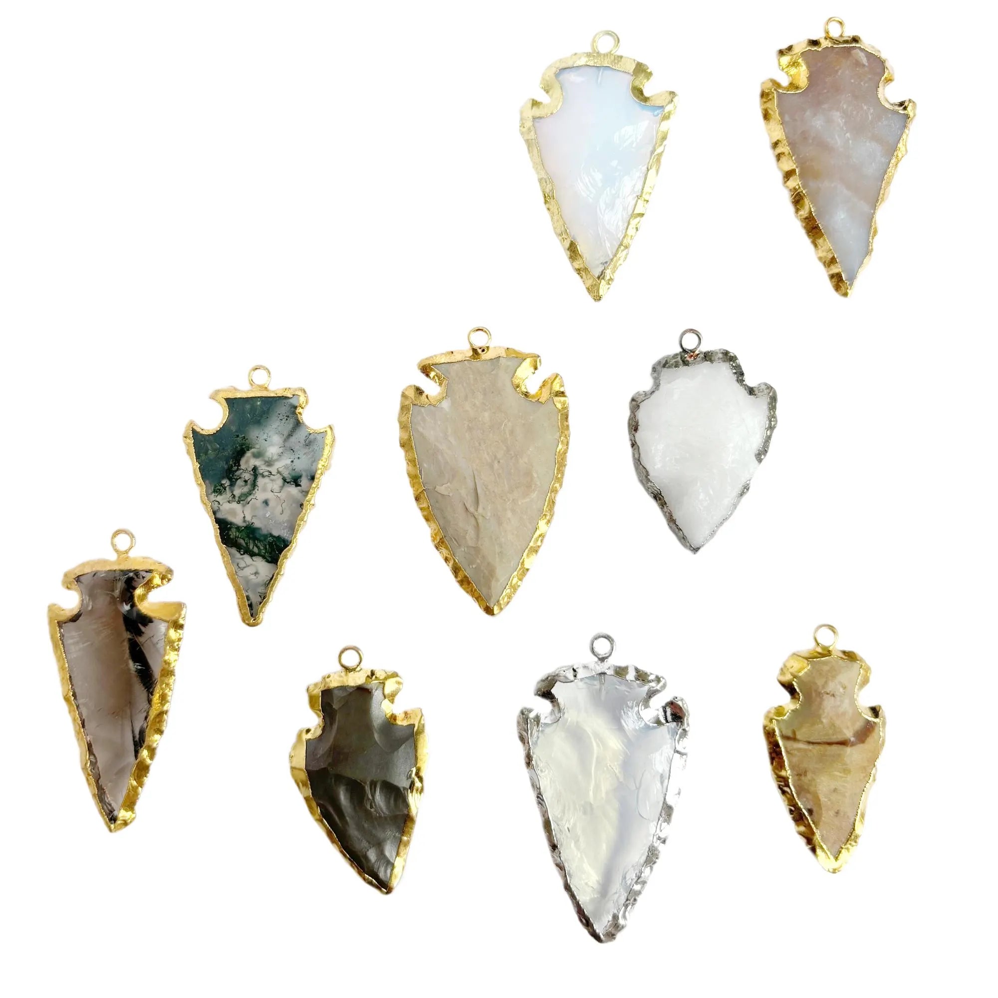Multi Gemstone Arrowhead Gemstone Gold Electroplated Charm Pendant