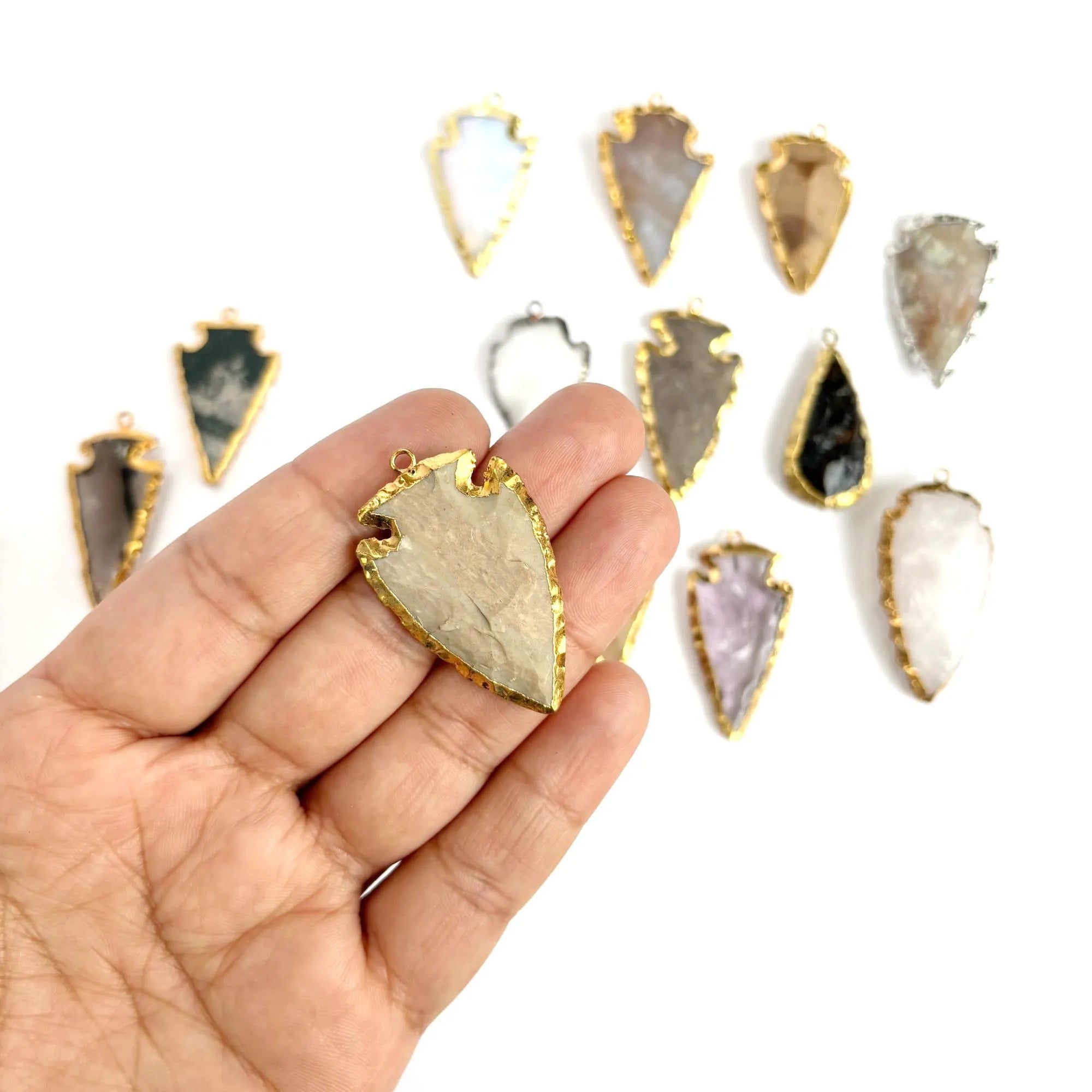 Multi Gemstone Arrowhead Gemstone Gold Electroplated Charm Pendant
