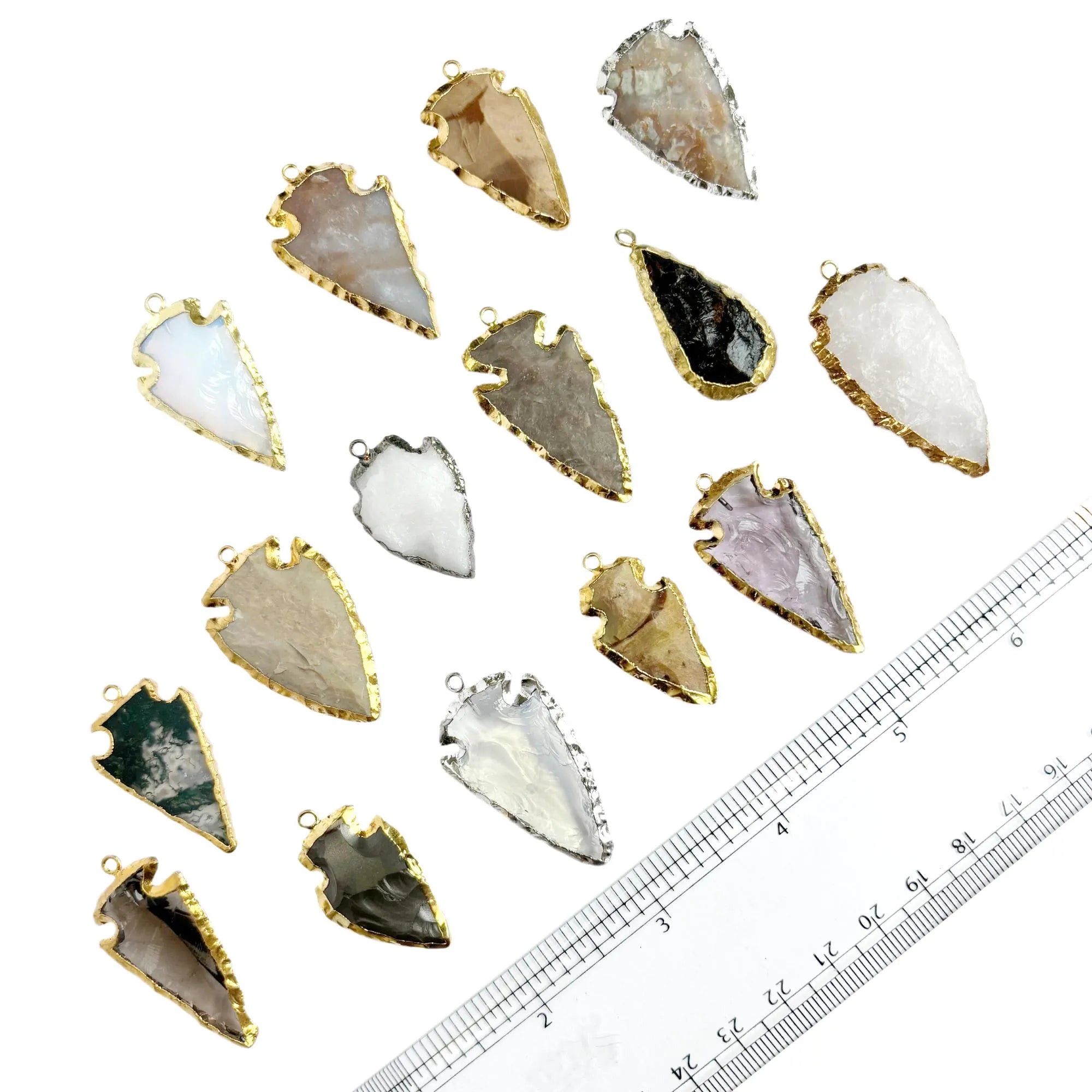 Multi Gemstone Arrowhead Gemstone Gold Electroplated Charm Pendant