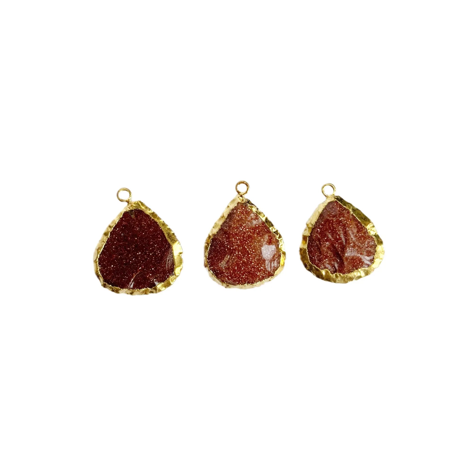 Red Sunstone Heart Shape Gemstone Gold Electroplated Charm Pendant