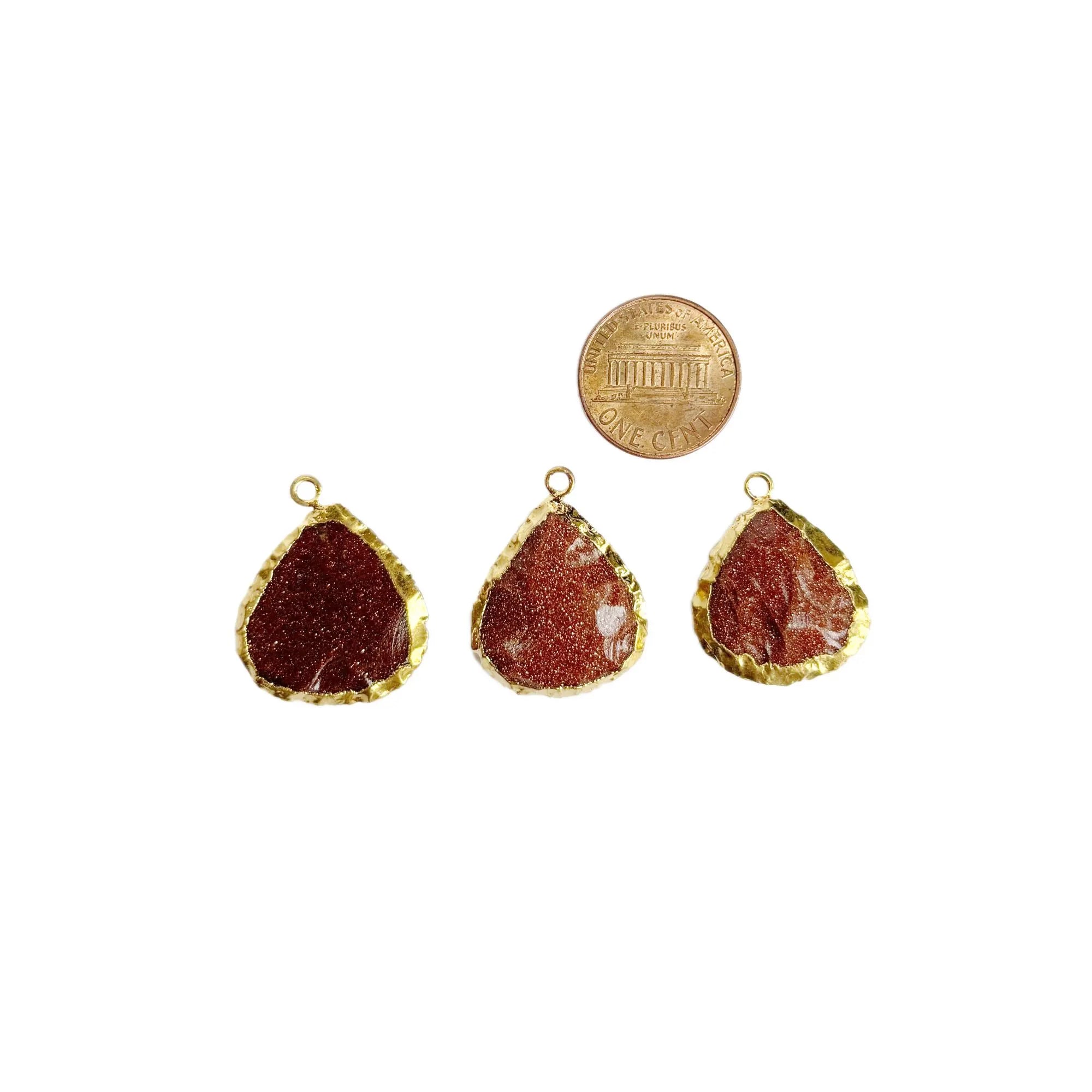 Red Sunstone Heart Shape Gemstone Gold Electroplated Charm Pendant