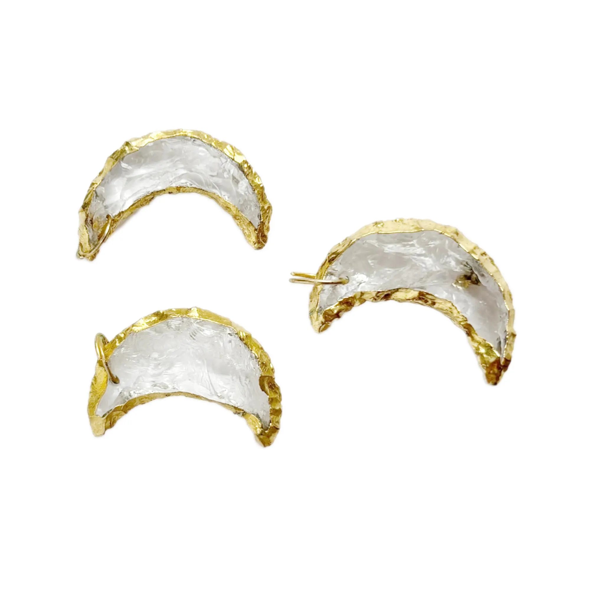 Crystal Quartz Large Crescent Moon Shape Gemstone Gold Electroplated Charm Pendant