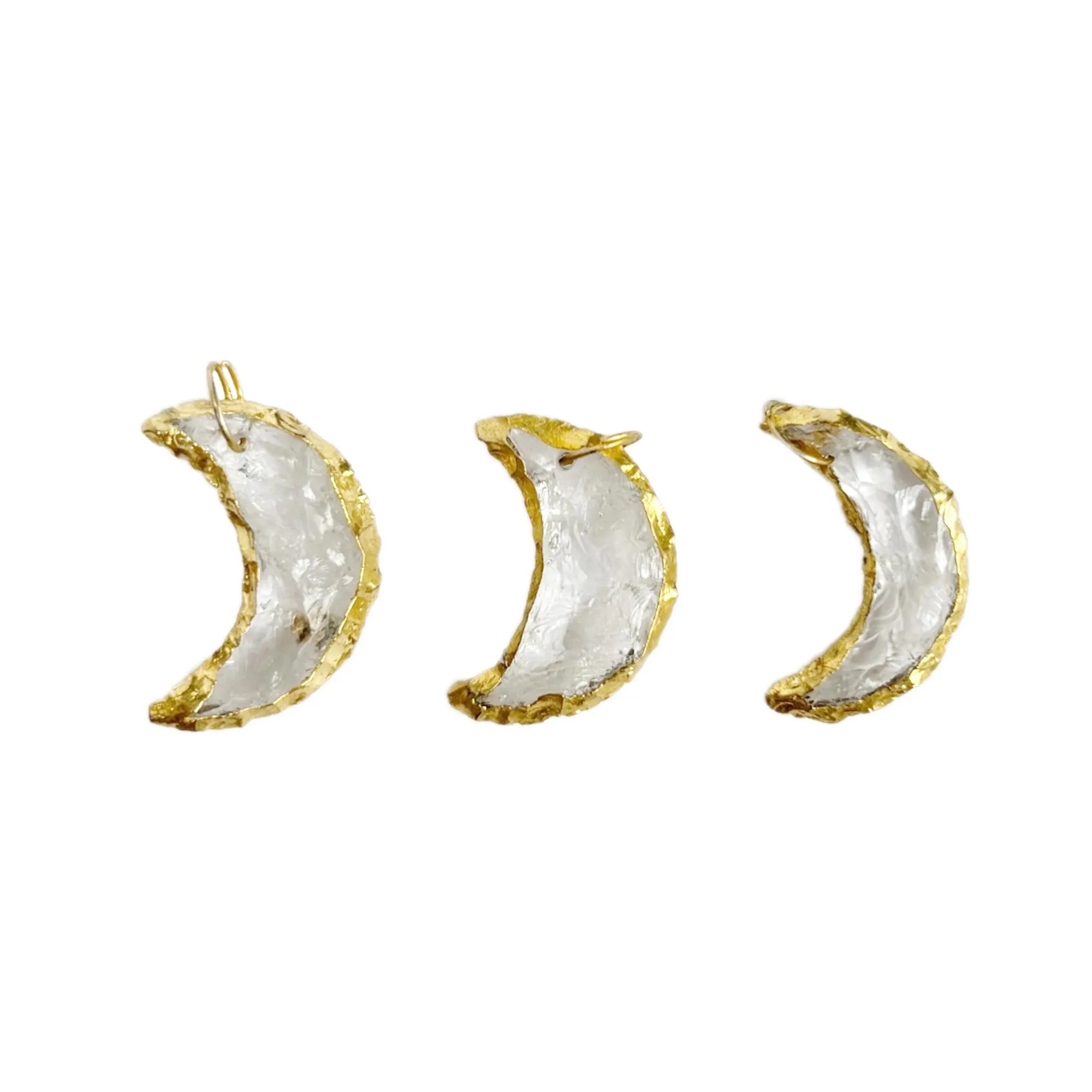 Crystal Quartz Large Crescent Moon Shape Gemstone Gold Electroplated Charm Pendant