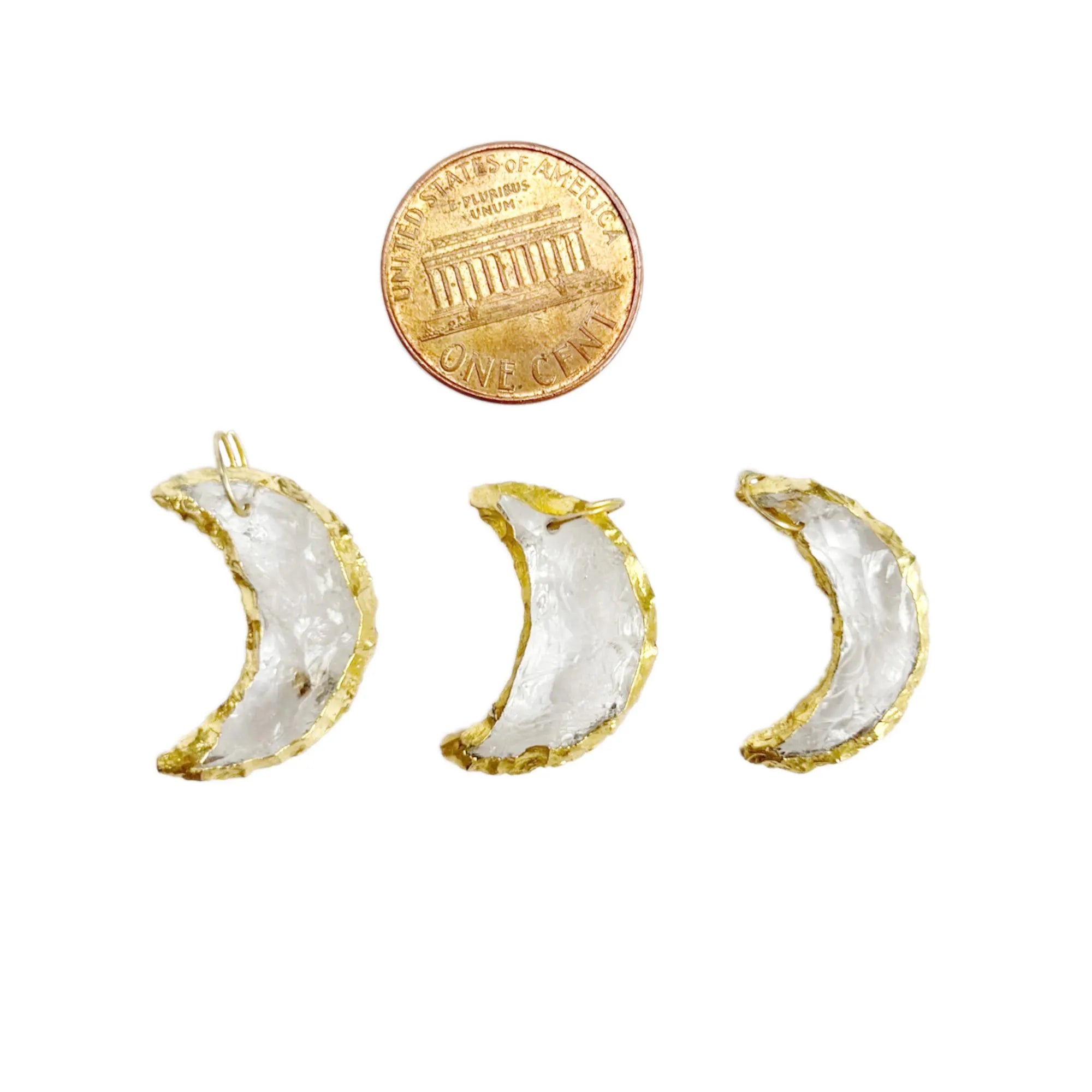 Crystal Quartz Large Crescent Moon Shape Gemstone Gold Electroplated Charm Pendant
