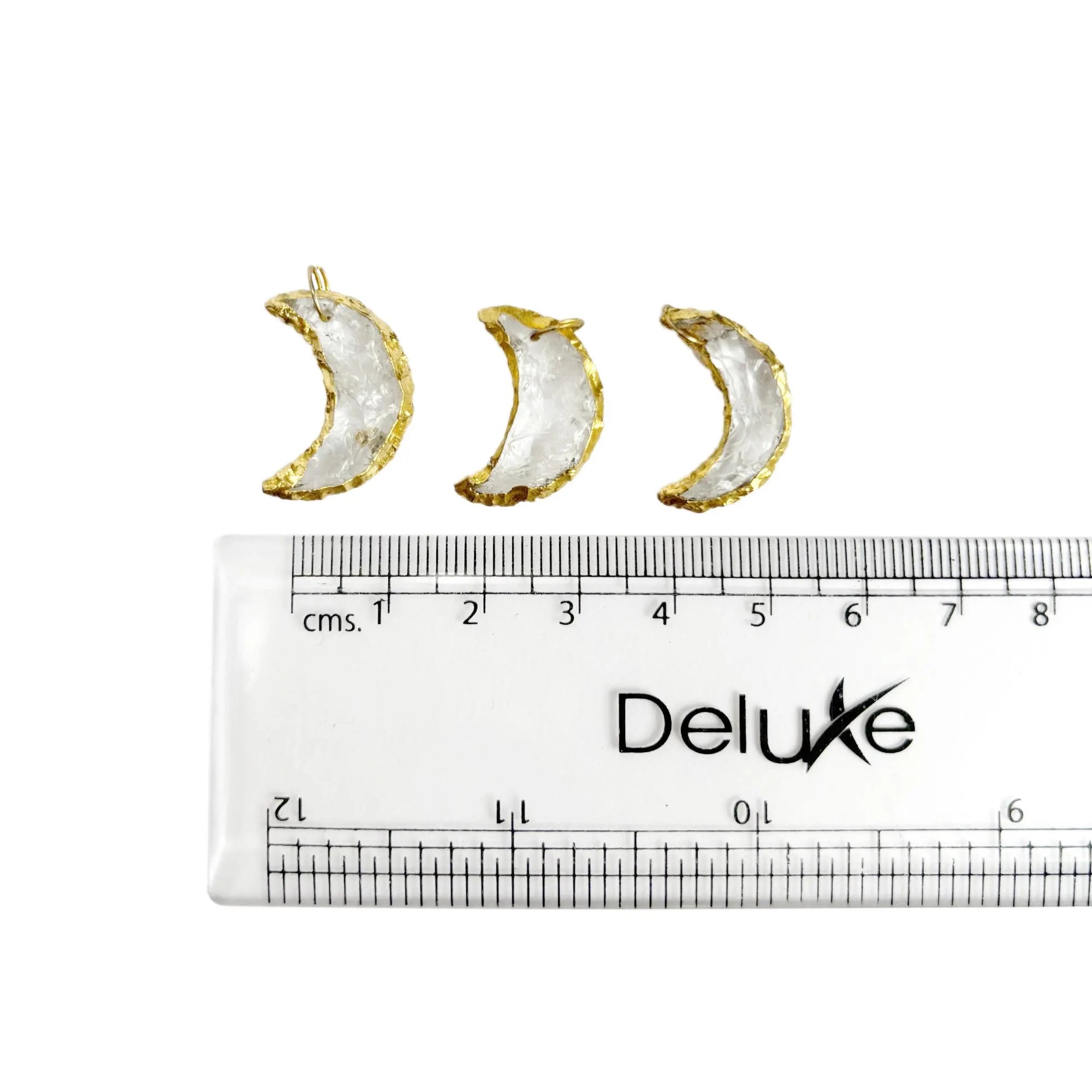 Crystal Quartz Large Crescent Moon Shape Gemstone Gold Electroplated Charm Pendant