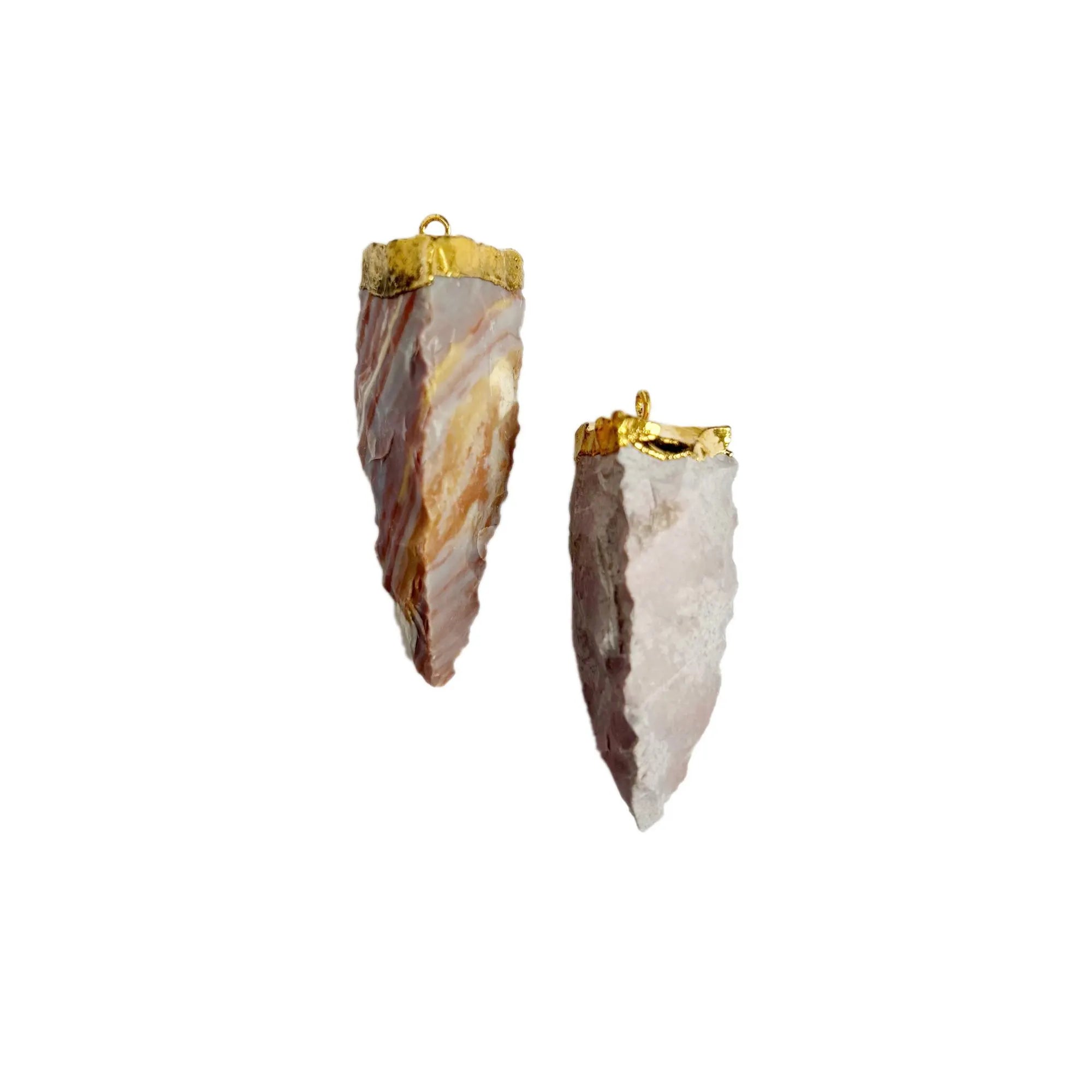 Jasper Arrowhead Shape Gemstone Gold Electroplated Charm Pendant