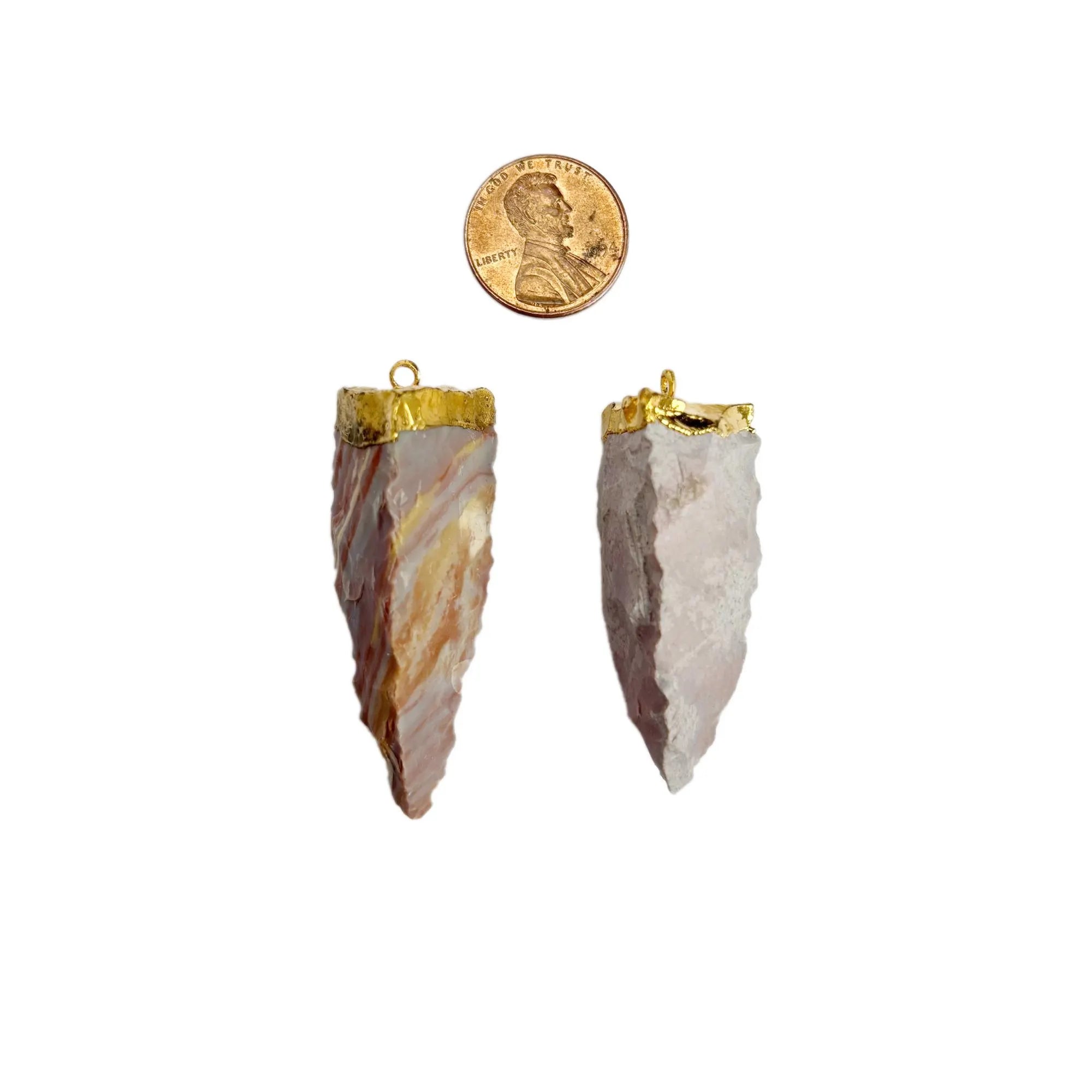 Jasper Arrowhead Shape Gemstone Gold Electroplated Charm Pendant