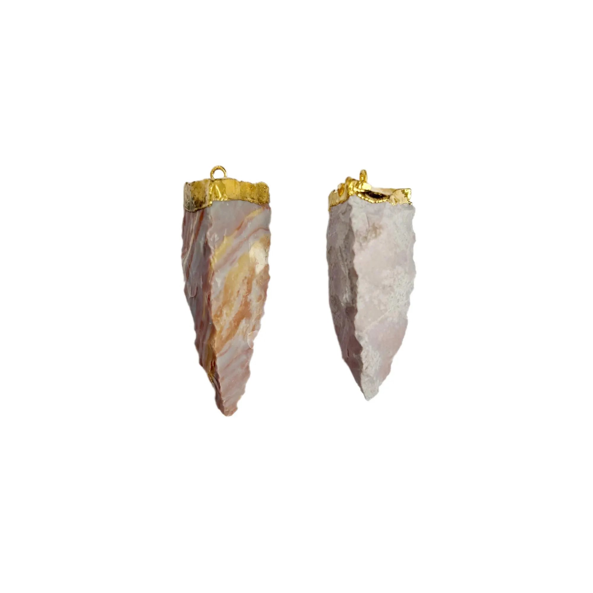 Jasper Arrowhead Shape Gemstone Gold Electroplated Charm Pendant