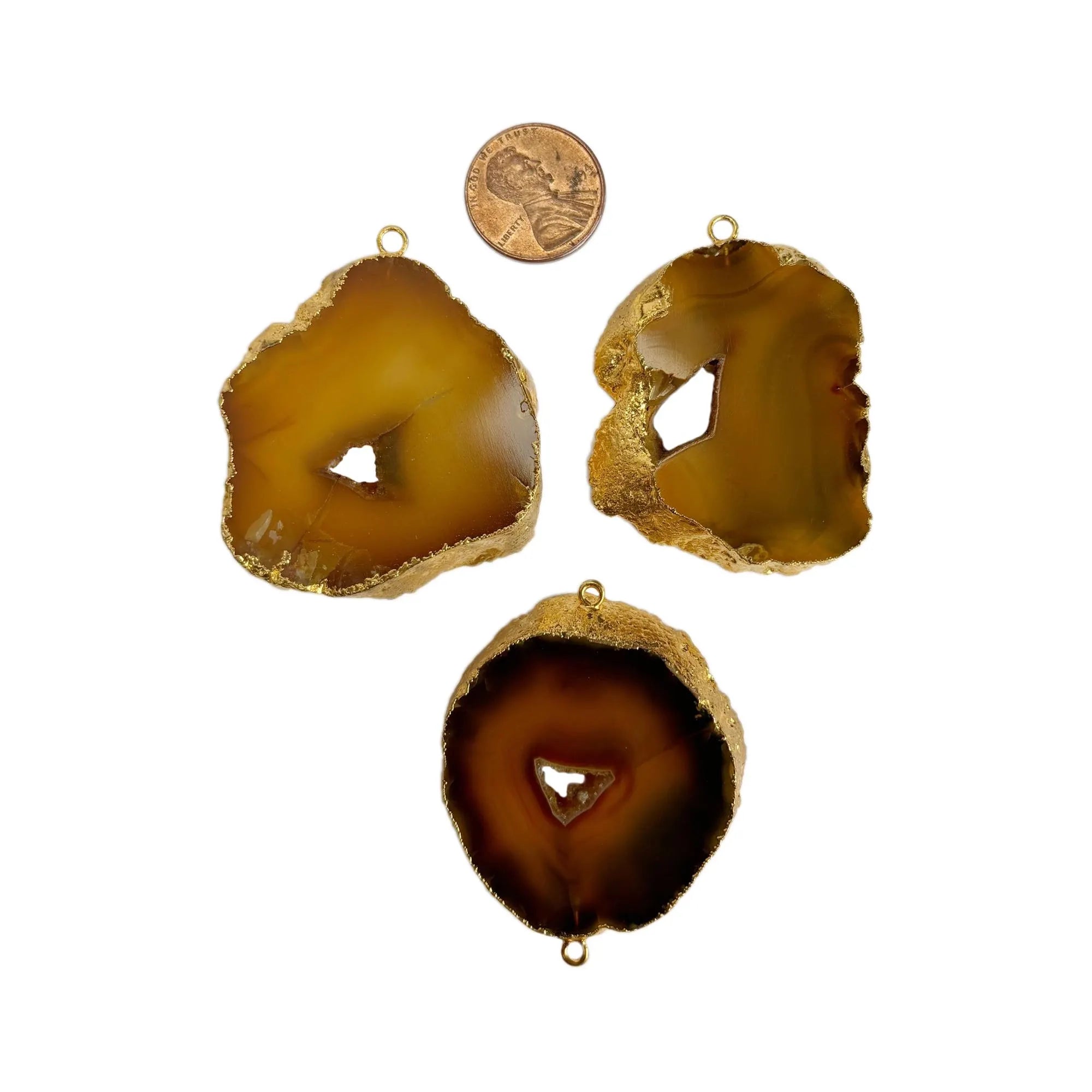 Orange Banded Agate Uneven Shape Slice Charm Pendant Connector