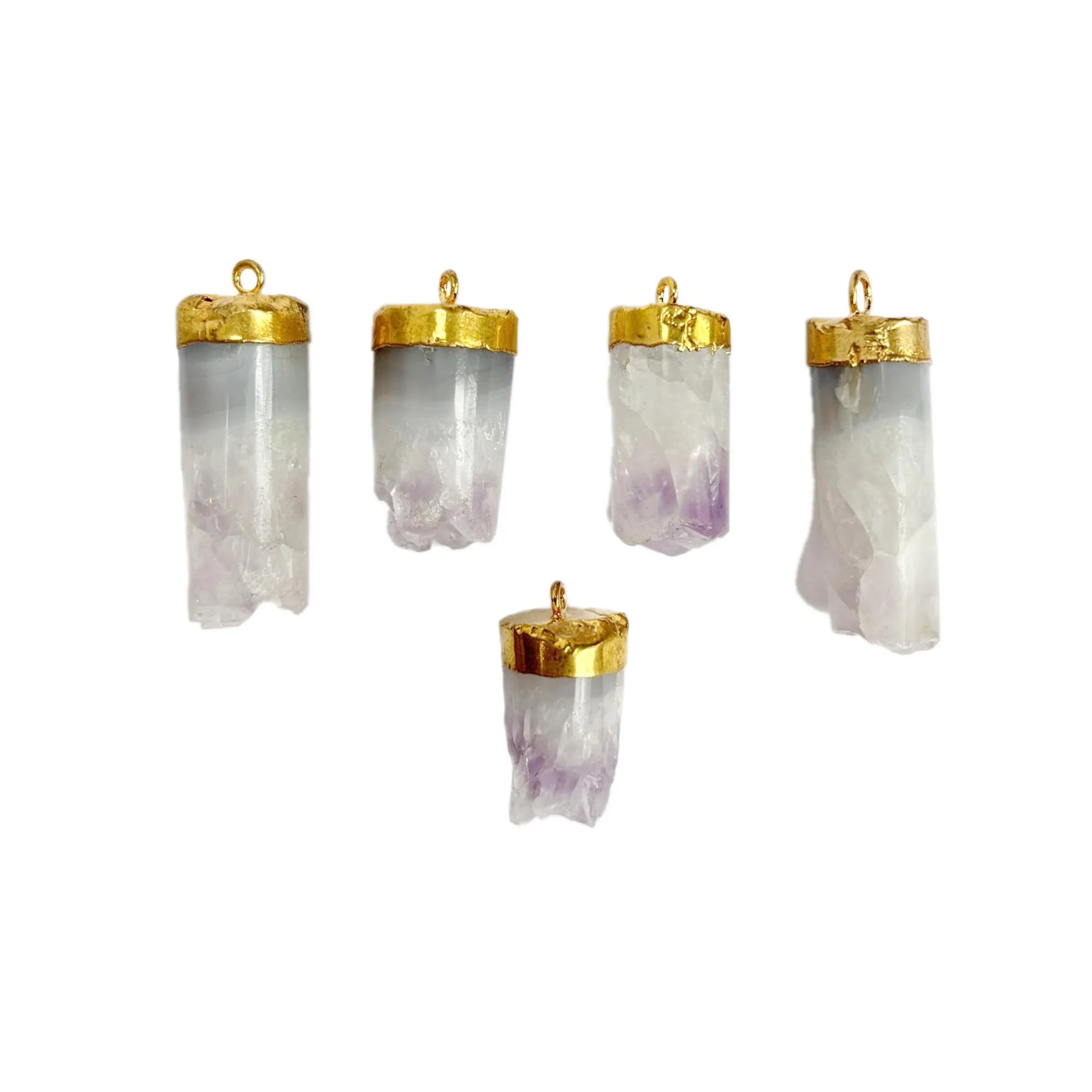 Amethyst Smooth Tube Gemstone Gold Electroplated Charm Pendant