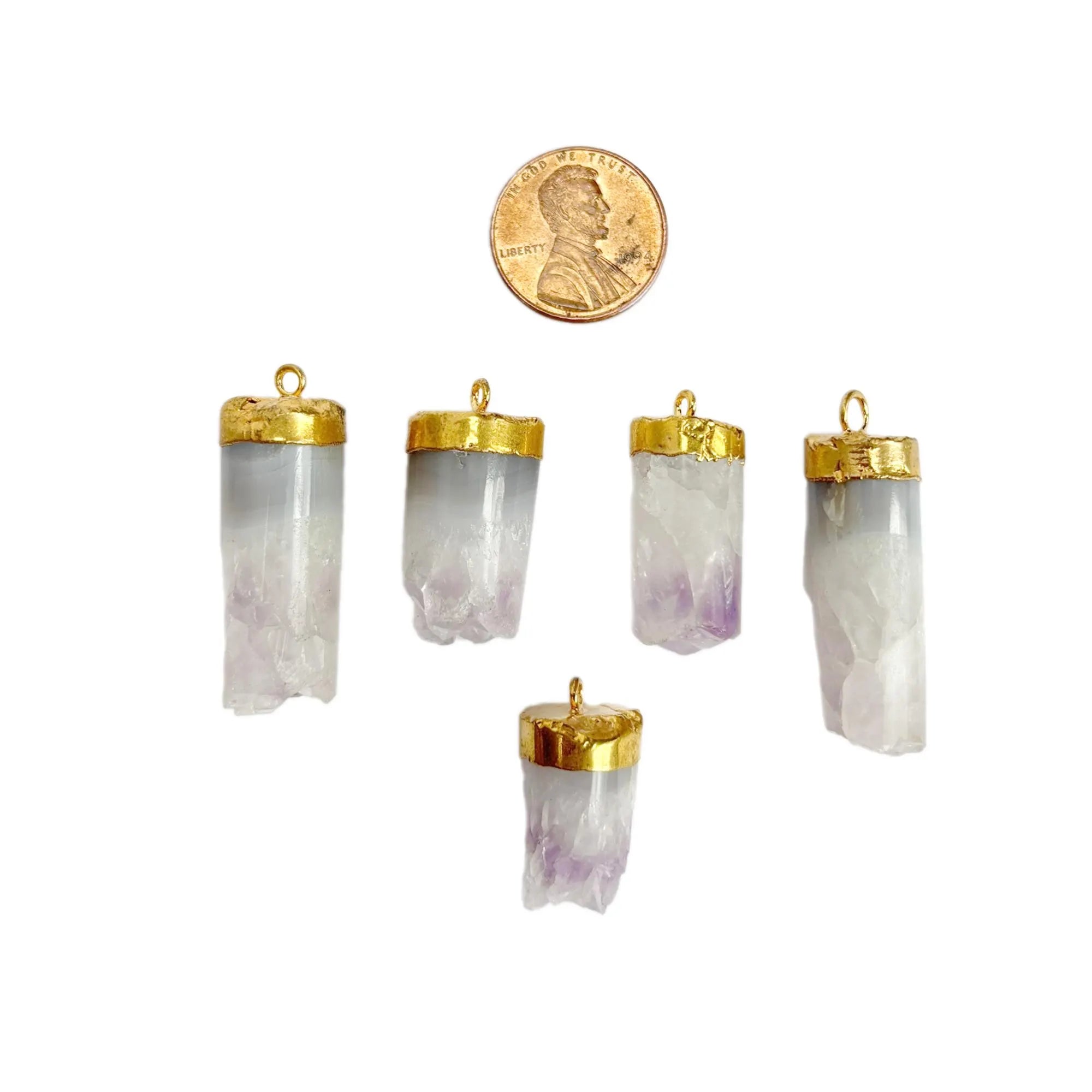 Amethyst Smooth Tube Gemstone Gold Electroplated Charm Pendant