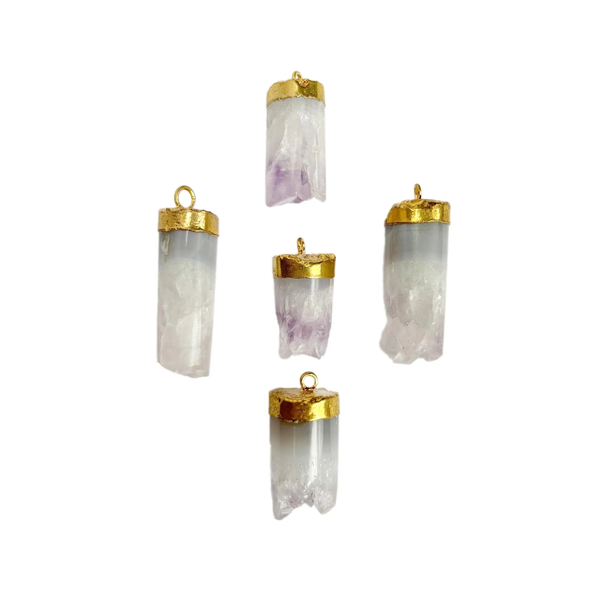 Amethyst Smooth Tube Gemstone Gold Electroplated Charm Pendant