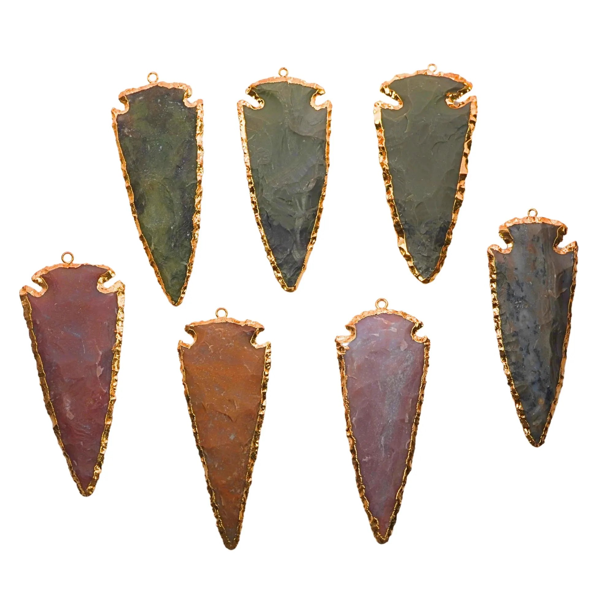 Multi Color Jasper Arrowhead Shape Gemstone Gold Electroplated Charm Pendant