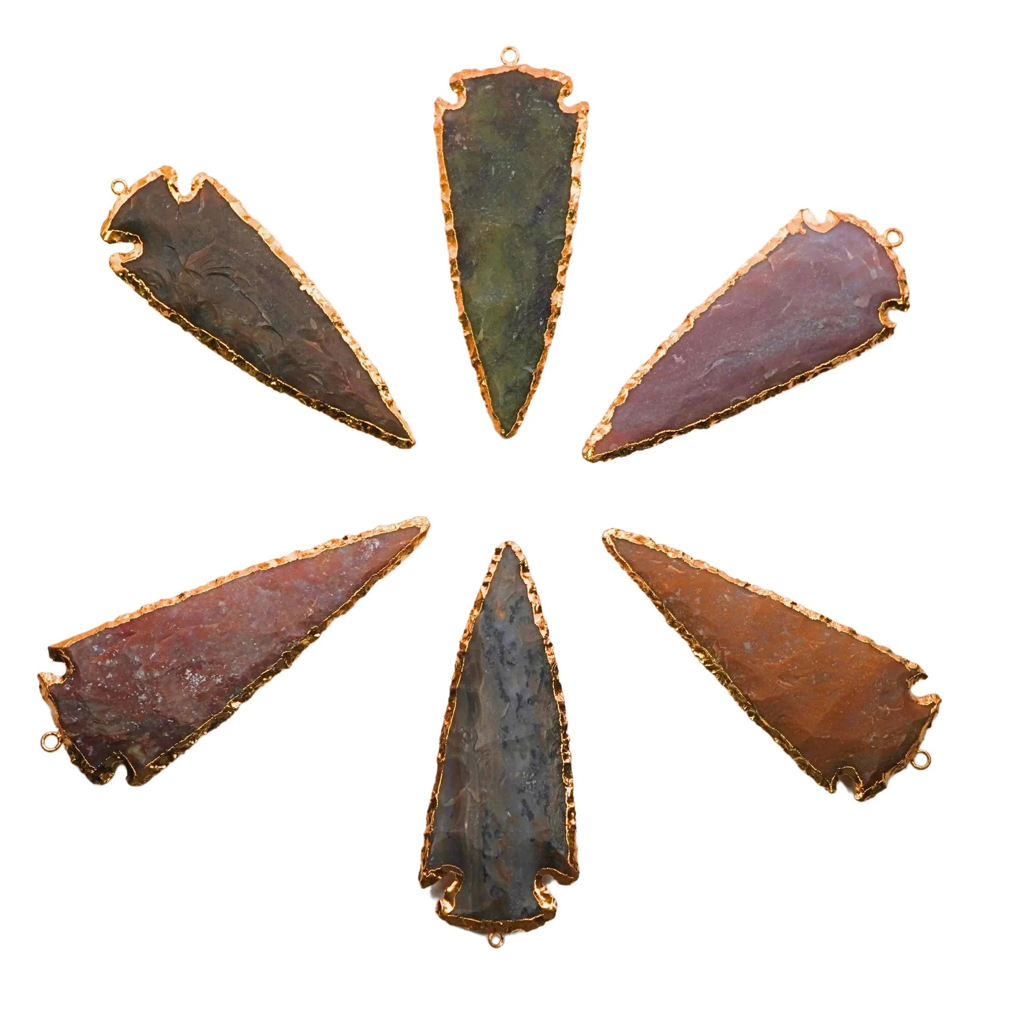 Multi Color Jasper Arrowhead Shape Gemstone Gold Electroplated Charm Pendant