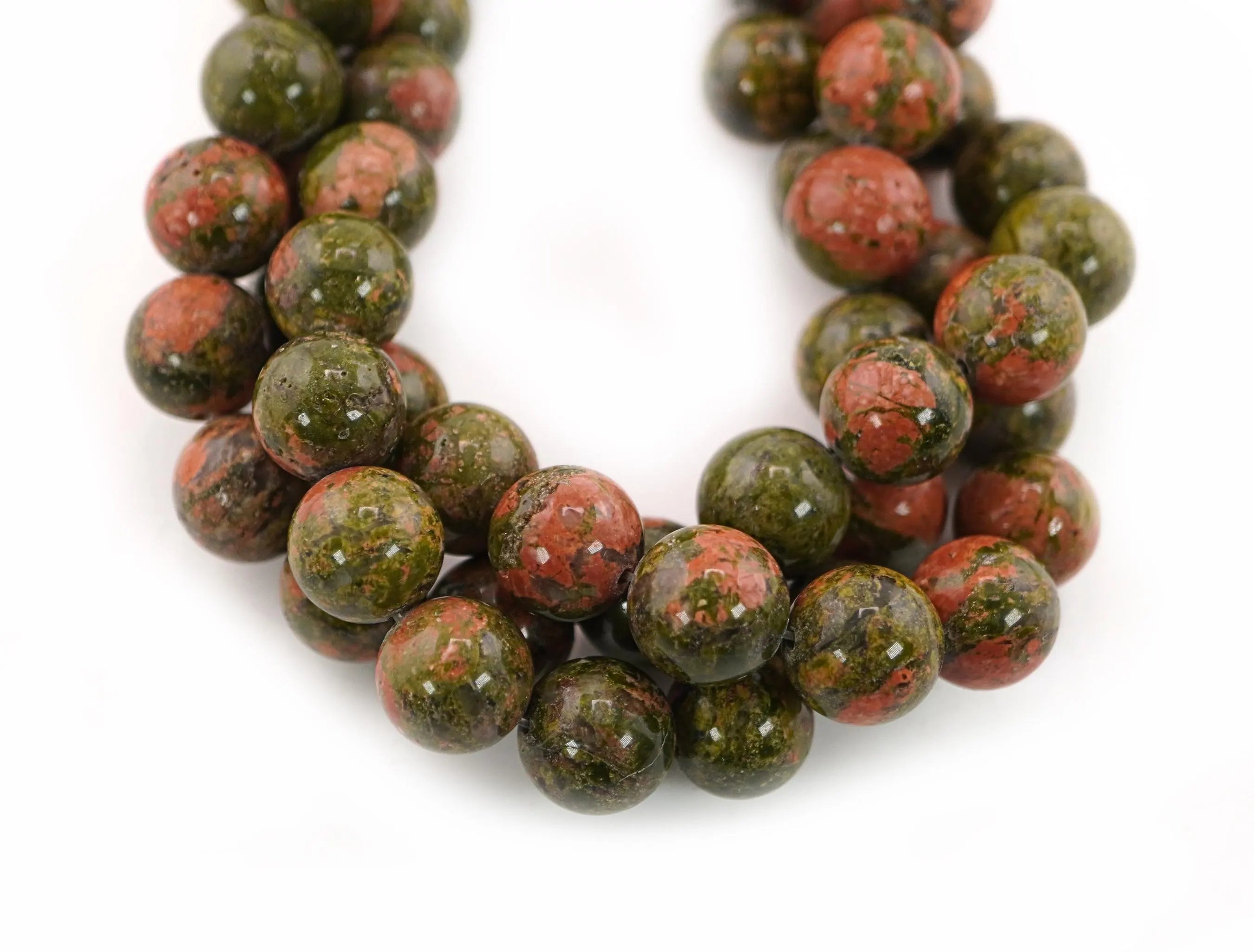 Earth Unakite Smooth Round Shape Gemstone Strand Beads