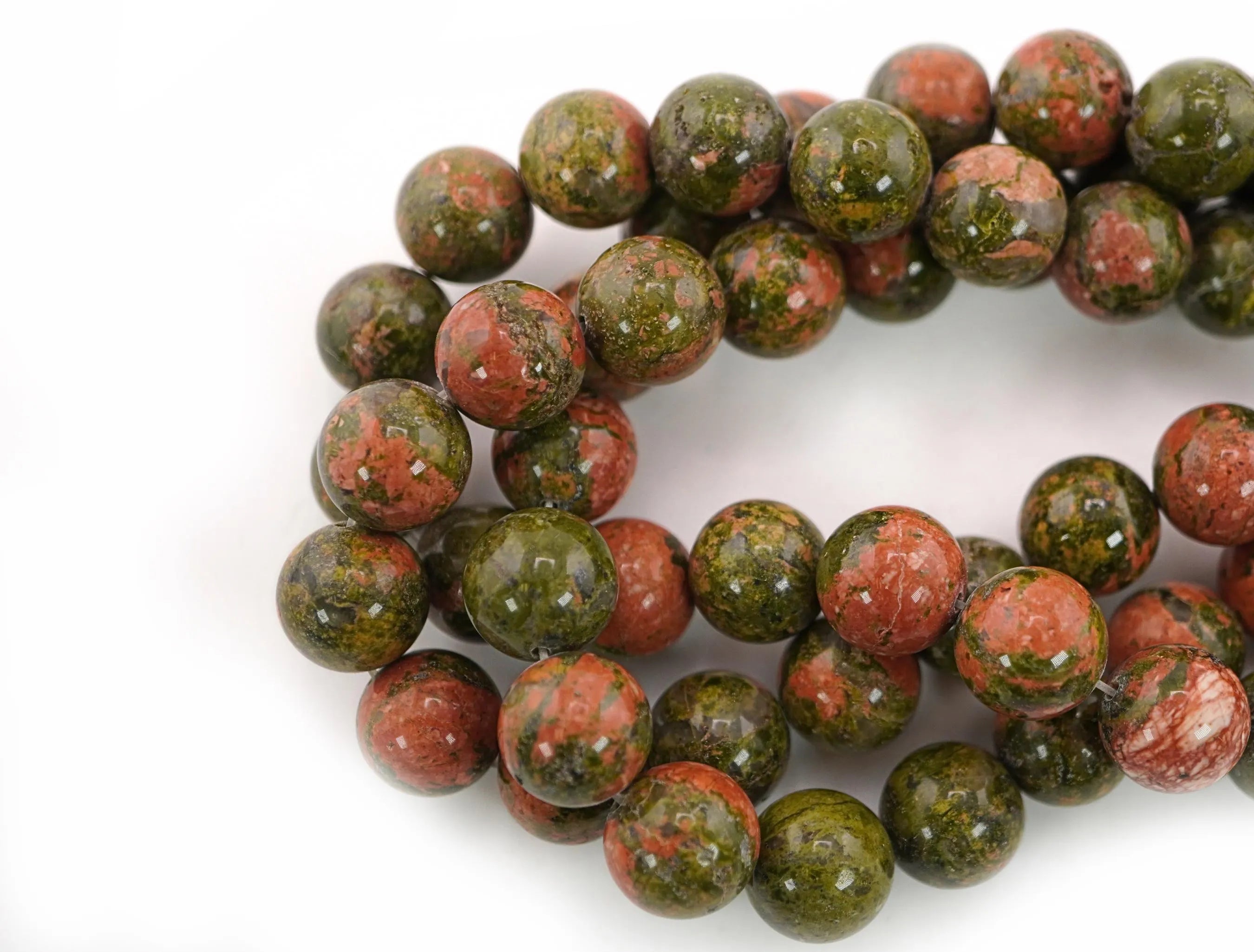 Earth Unakite Smooth Round Shape Gemstone Strand Beads