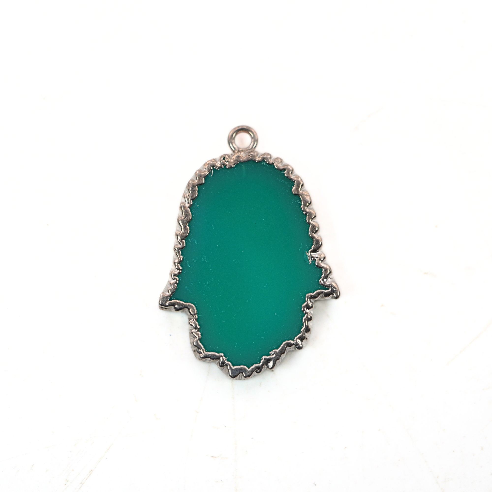 Chrysoprase Chalcedony Smooth Hamsa Gemstone Silver Electroplated Charm Pendant