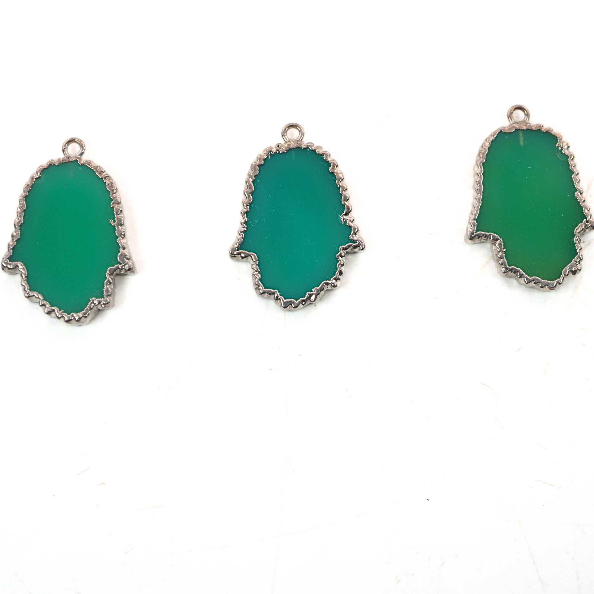 Chrysoprase Chalcedony Smooth Hamsa Gemstone Silver Electroplated Charm Pendant