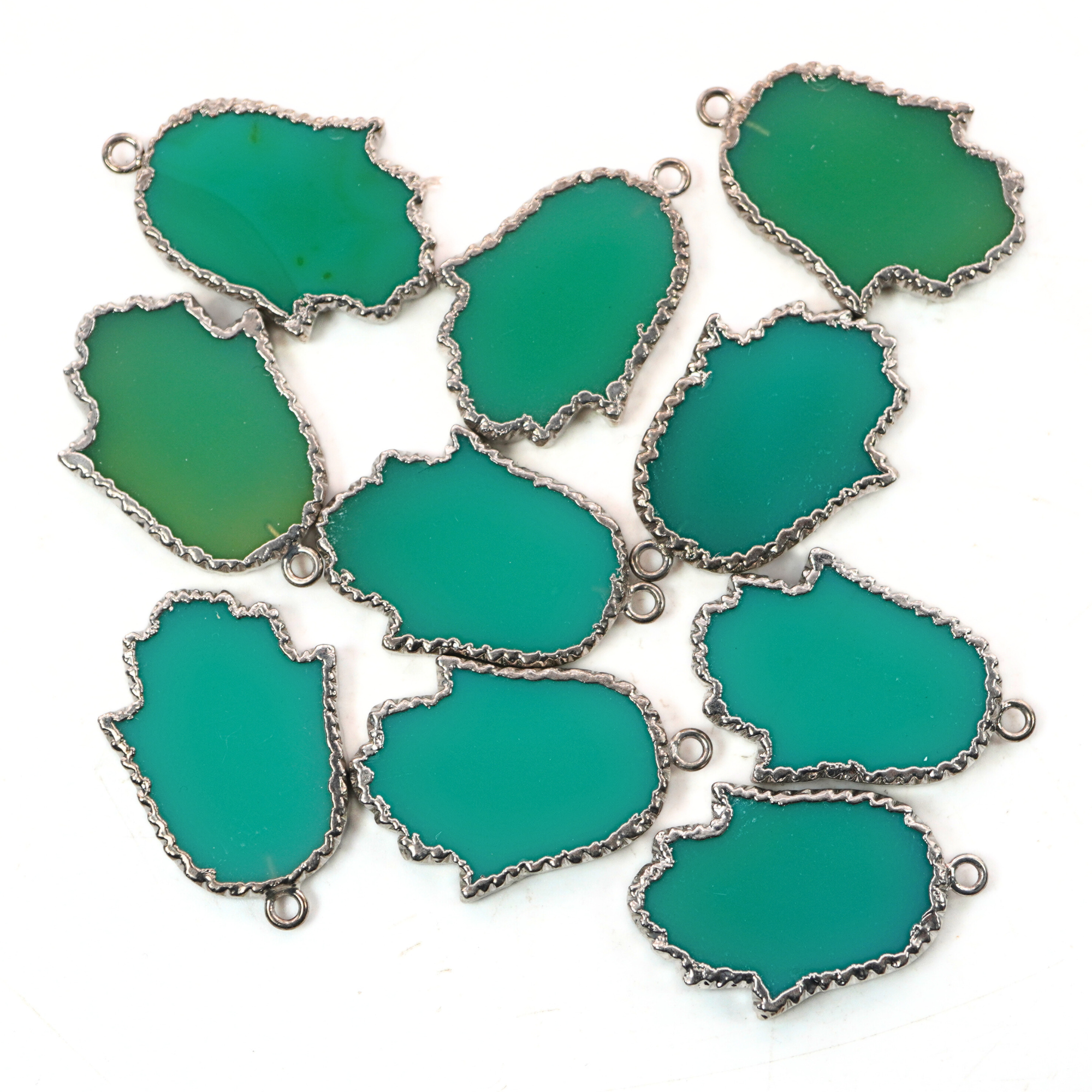 Chrysoprase Chalcedony Smooth Hamsa Gemstone Silver Electroplated Charm Pendant